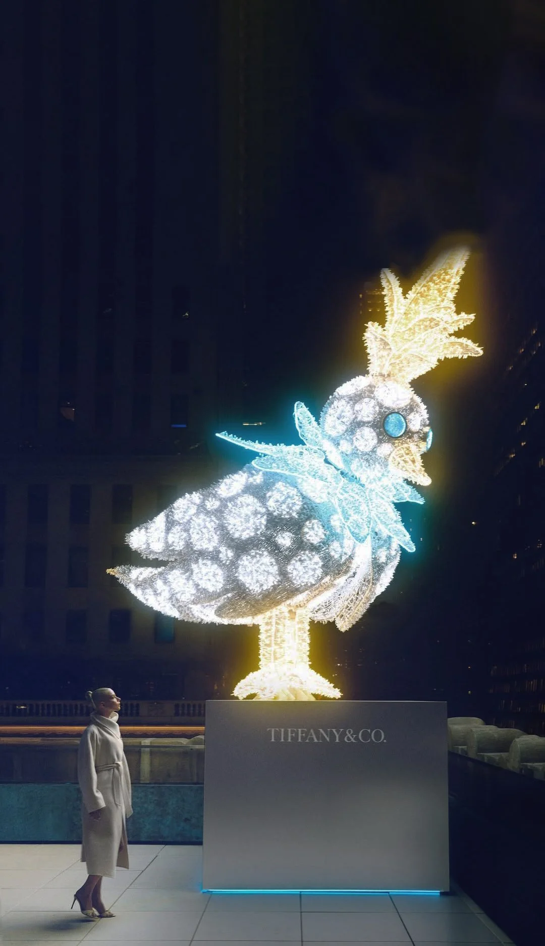 Realizzata sulla Fifth Avenue, sulla terrazza dell’edificio Tiffany Landmark, è una struttura in acciaio e alluminio alta circa 6 metri e larga circa 4 metri, composta da 50.000 micro LED e oltre 3.400 metri di strip LED.