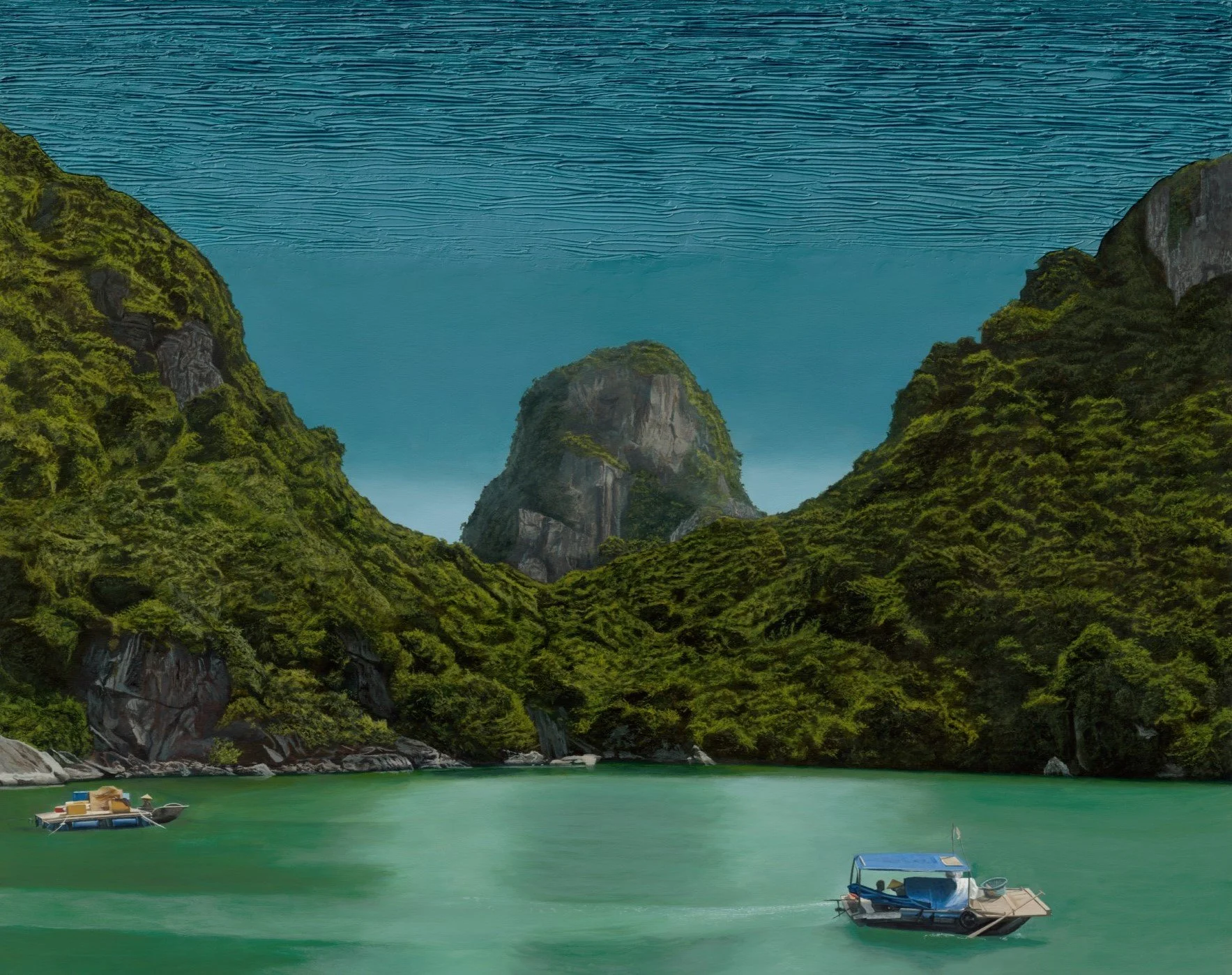 ha long bay Vietnam water trees painting acrylic