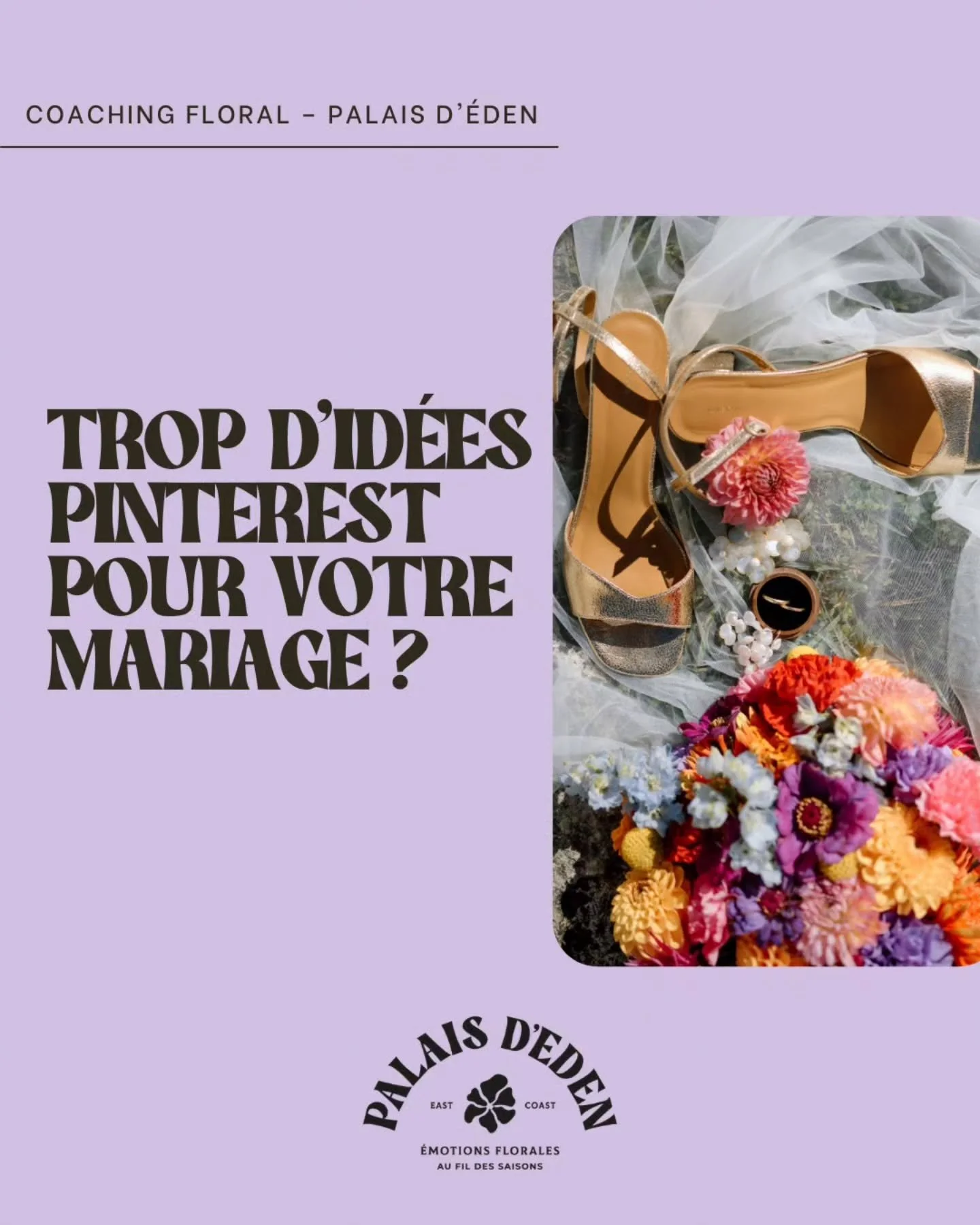Vous pr&eacute;parez votre mariage et votre Pinterest est rempli d'id&eacute;es que vous aimez toutes. 

Le plus difficile n'est pas de trouver l'inspiration mais de transformer toutes les id&eacute;es en une ambiance florale harmonieuse et qui vous 