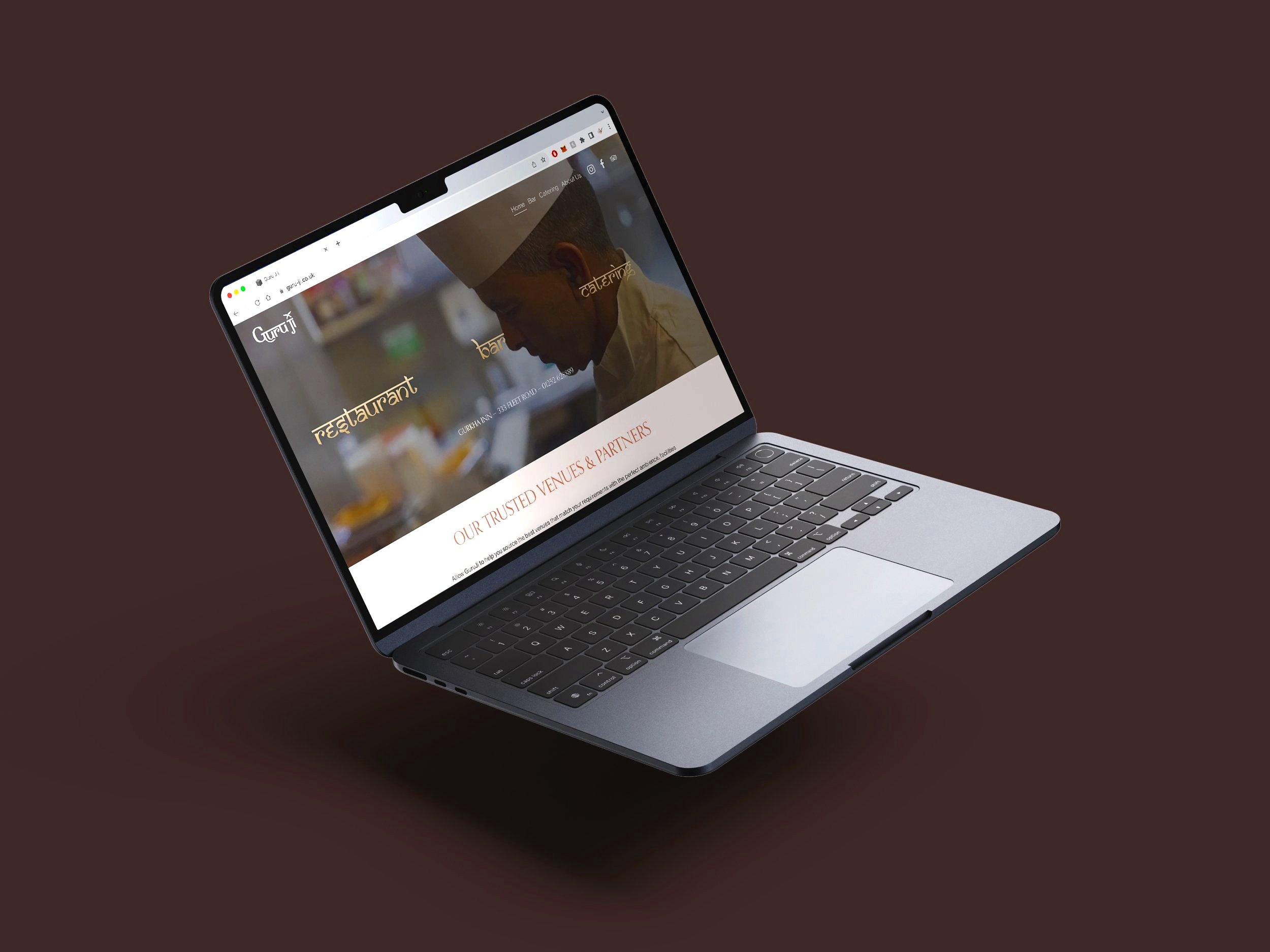 A laptop website mockup created at the branding concept stage. This gave the client confidence that the brand design will work in context of a website setting.