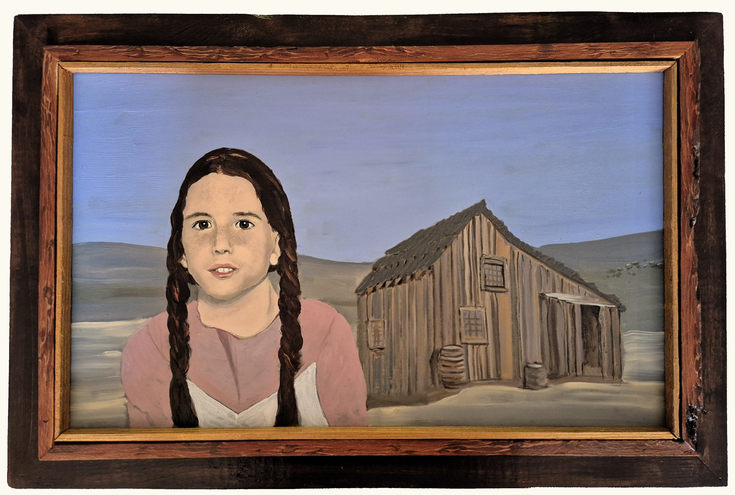 Laura and her Little House on the Prairie. Frame is Fir and Fir bark.