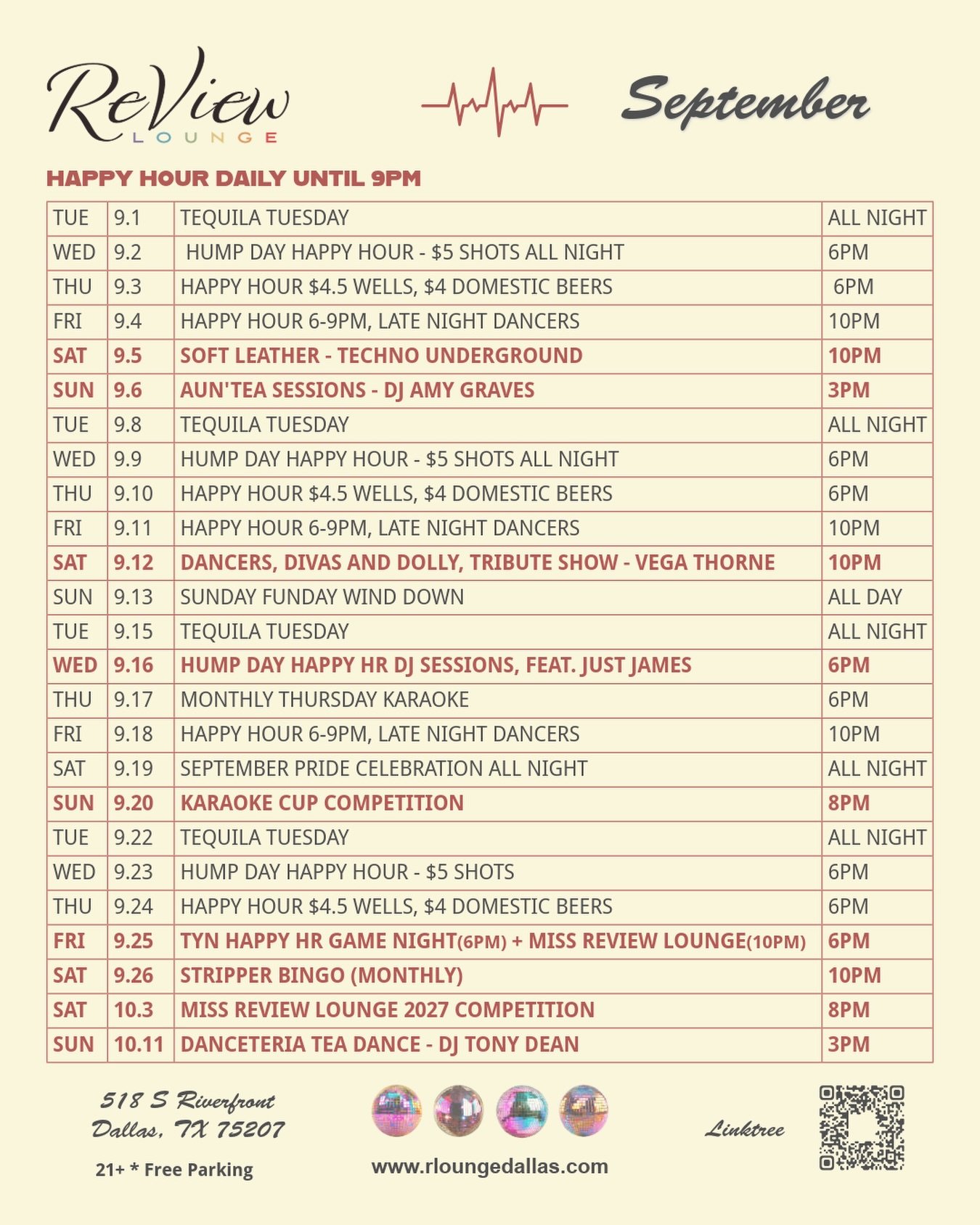 September events! #reviewloungedallas #gaydallas