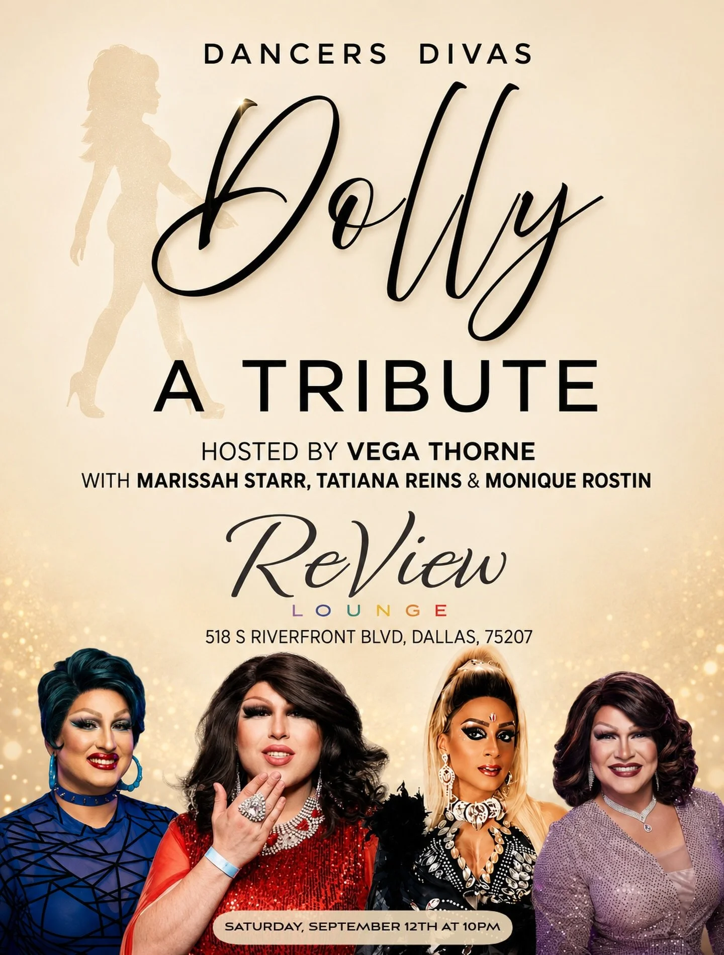 Join is for a night of Dancers, Drag Divas and a Dolly Tribute show on Saturday September 12th. #dollyparton #dragshow #dallasdragqueen #gaydallas