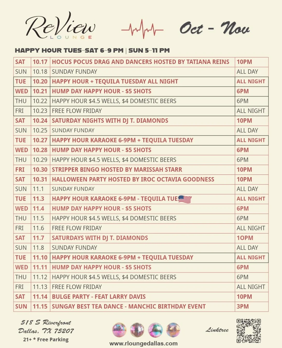 Upcoming events for October/ November! #rloungedallas #reviewloungedallas #gaydallas