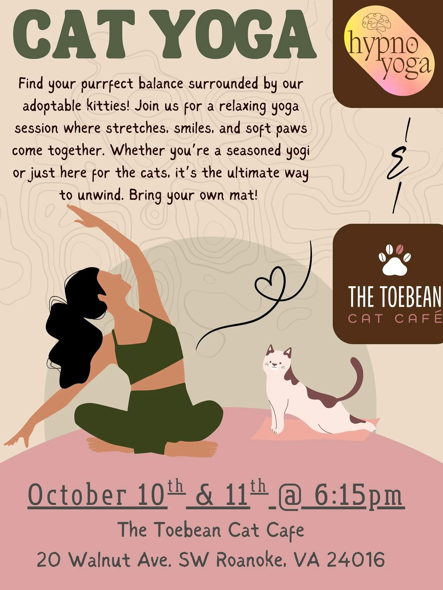 Come do the cat pose with cats! @hypnoyogaonline is leading the way! Book at https://hypnoyogaonline.com/catcafe