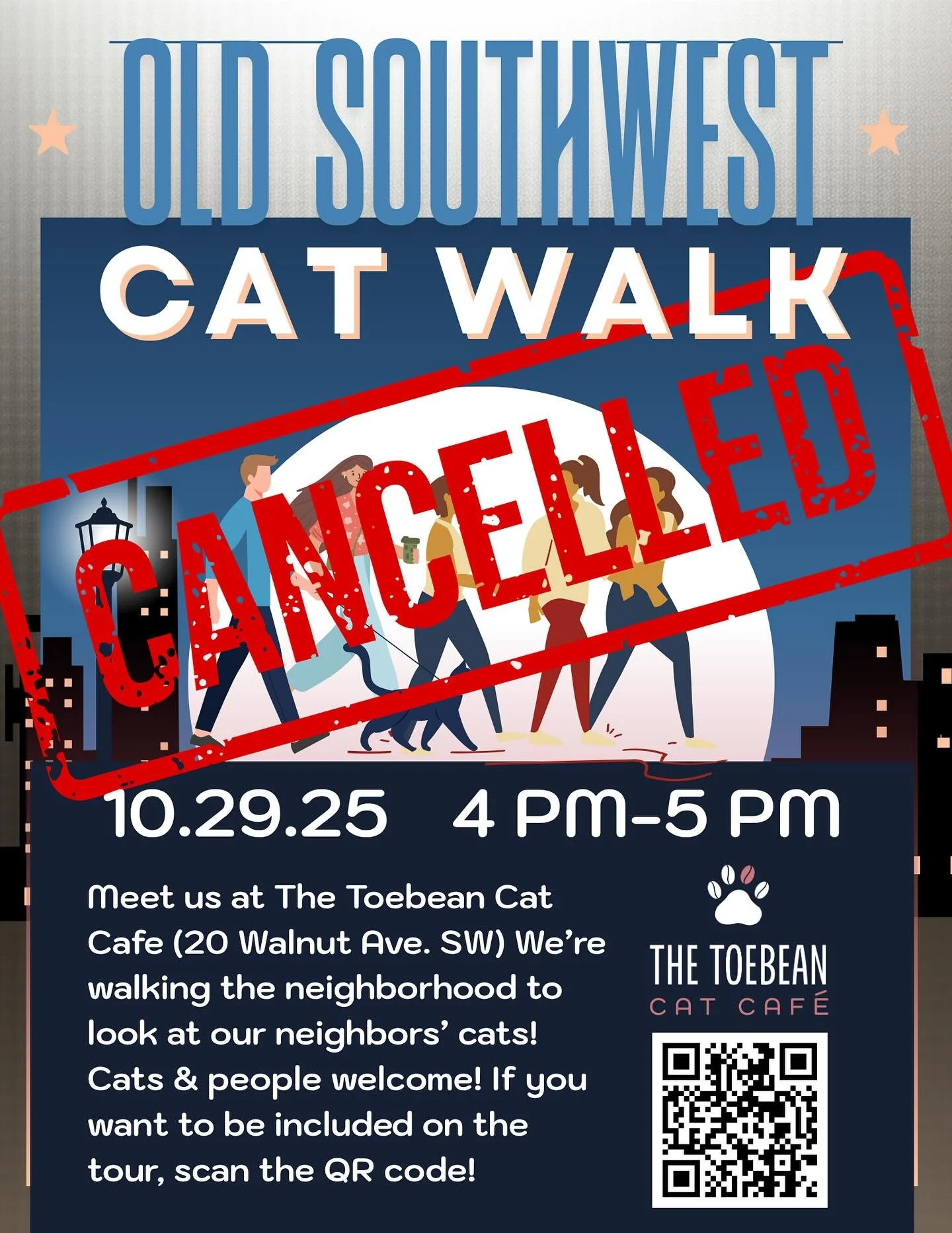 Unfortunately, we are going to have to cancel the cat walk today. The weather had other plans! Luckily, cats are extra cuddly when it&rsquo;s cold and rainy, so come on by and grab a hot drink and get cozy!!
