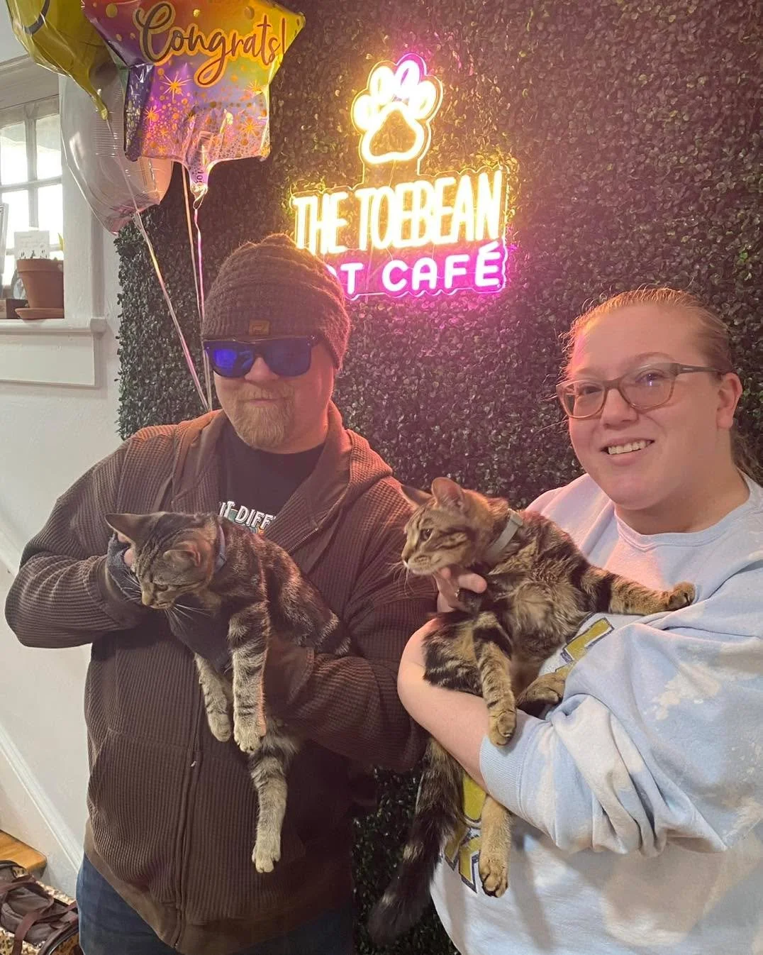 Today, we sent home adoptions #104 and #105!! Chip and Dip are bonded brothers who were in the kiwi room. They were quite literally the perfect kitties. Never made messes, always stole guests&rsquo; hearts, and they made the BEST biscuits! We are so 