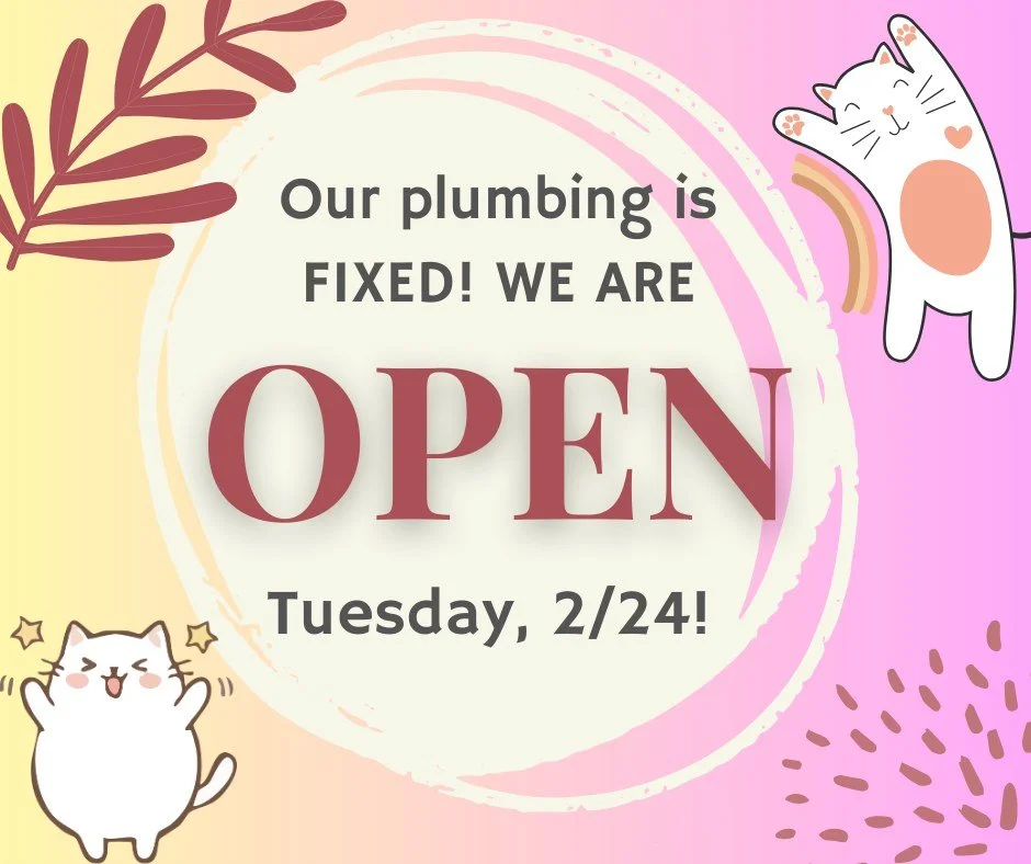 Our plumbing is fixed! We will be open tomorrow, 1pm-7pm!