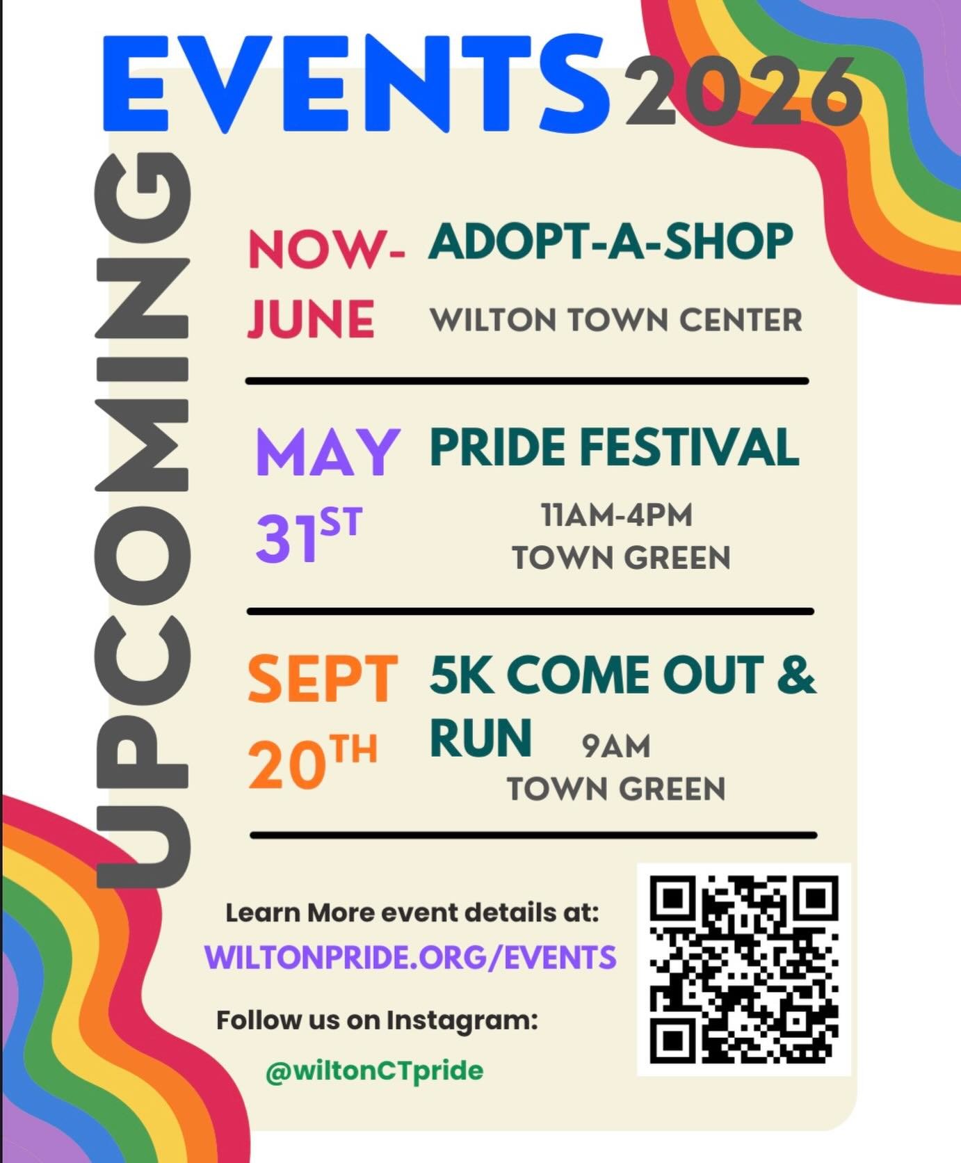 Friends!! It is almost time 🌈

Our 2026 Pride season is right around the corner and it all starts with YOU.

⏳ Just 1 week left to sign up for Adopt-a-Shop
Help us fill Wilton Town Center with color, visibility, and Pride all June long.

Then mark y
