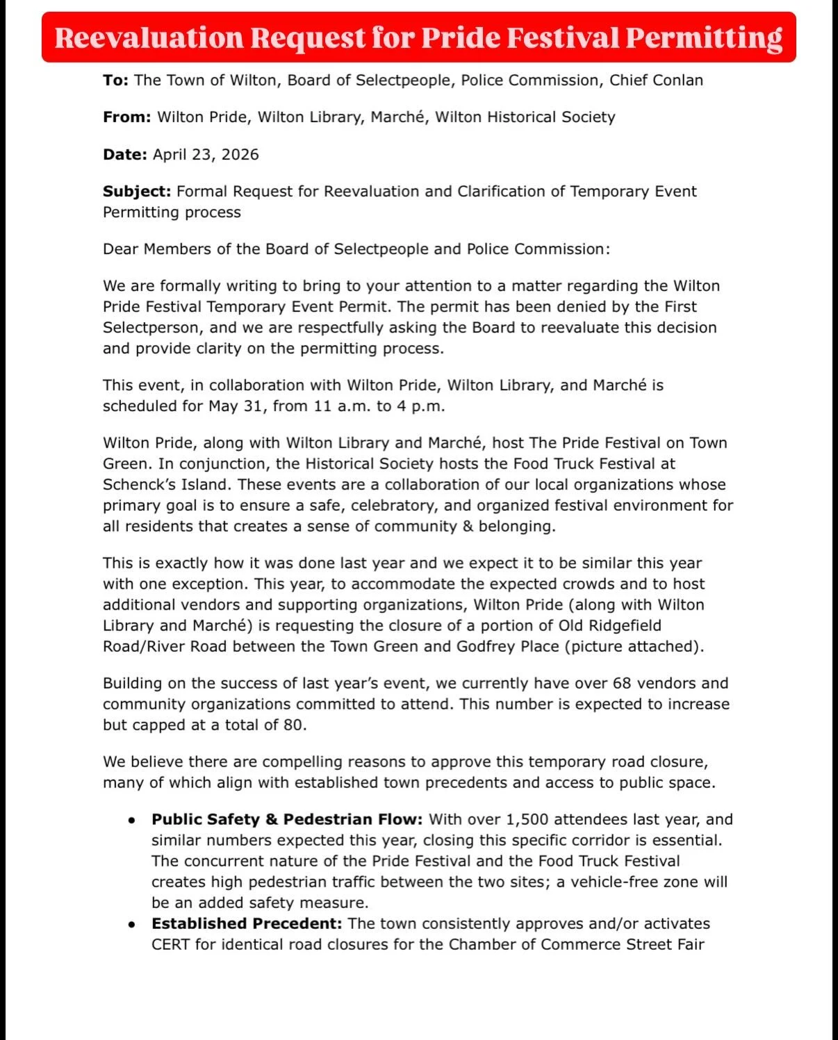 Want to understand what&rsquo;s happening and how you can help?

Our full reevaluation request letter is shown above outlining the Pride Festival permit situation and what we&rsquo;re asking for.

Now&rsquo;s the time to show up! For more info please