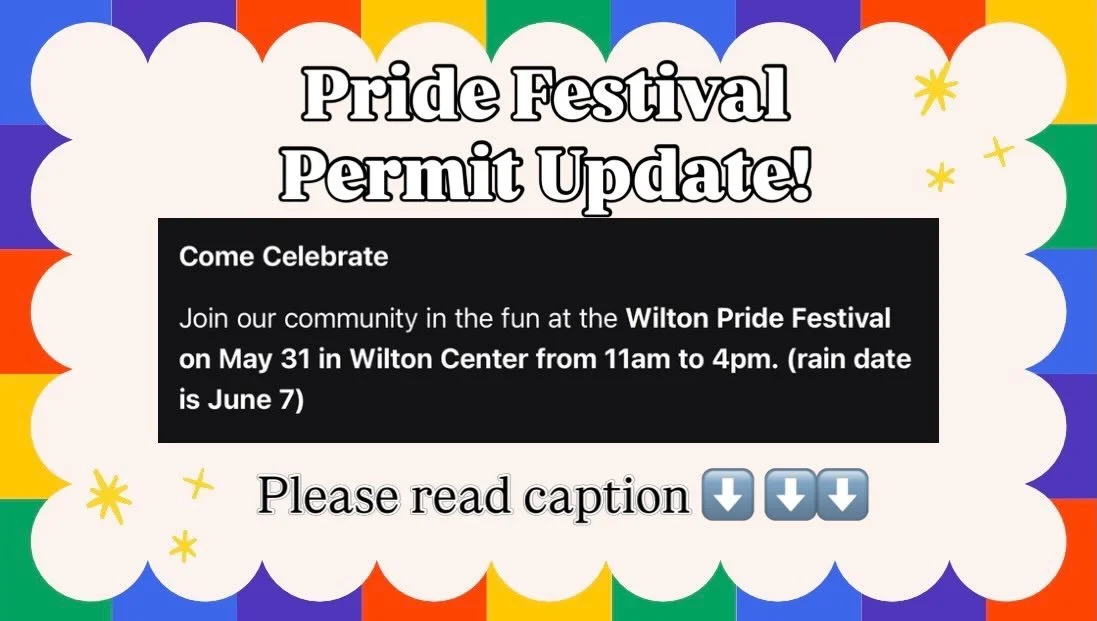 Quick Pride Temporary Permit Update 🌈

Selectperson Toni Boucher has reached out to us directly to share that she is working with town personnel to review our reevaluation request. We&rsquo;re also grateful that she included the Pride Festival in th