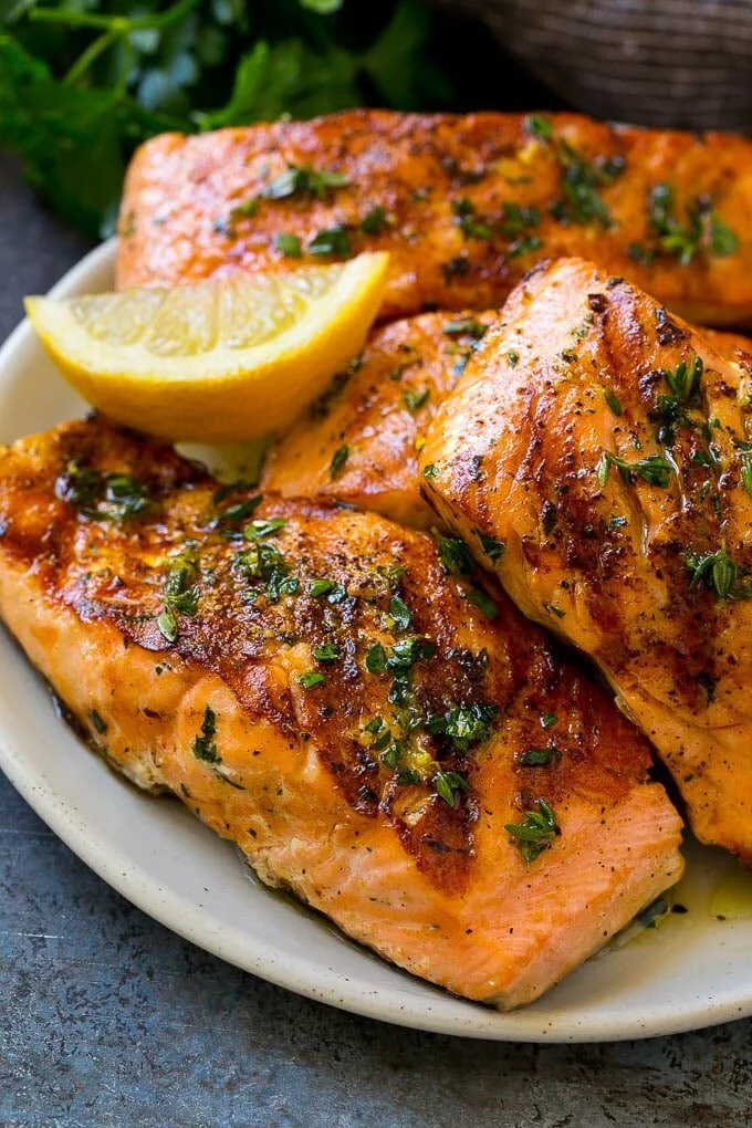 Lemony Marinated Salmon with a Honey Drizzle