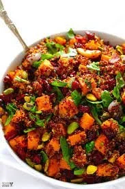 Quinoa with Yams, Craisins, Spinach and Pistachios with an Orange Glaze