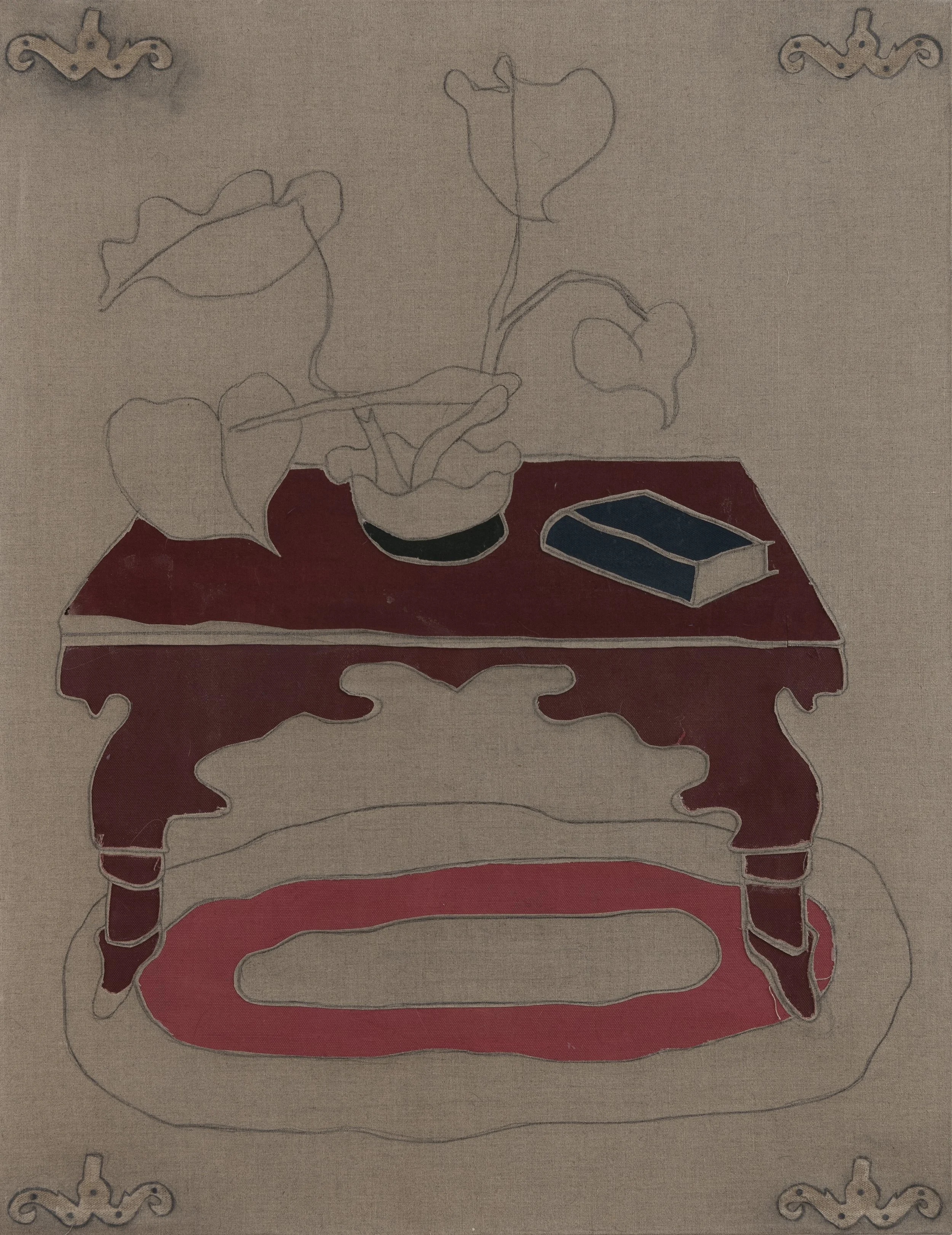 The Torah on the Table, cut-out, pencil, and oil on linen, 44 × 34 in., 2022