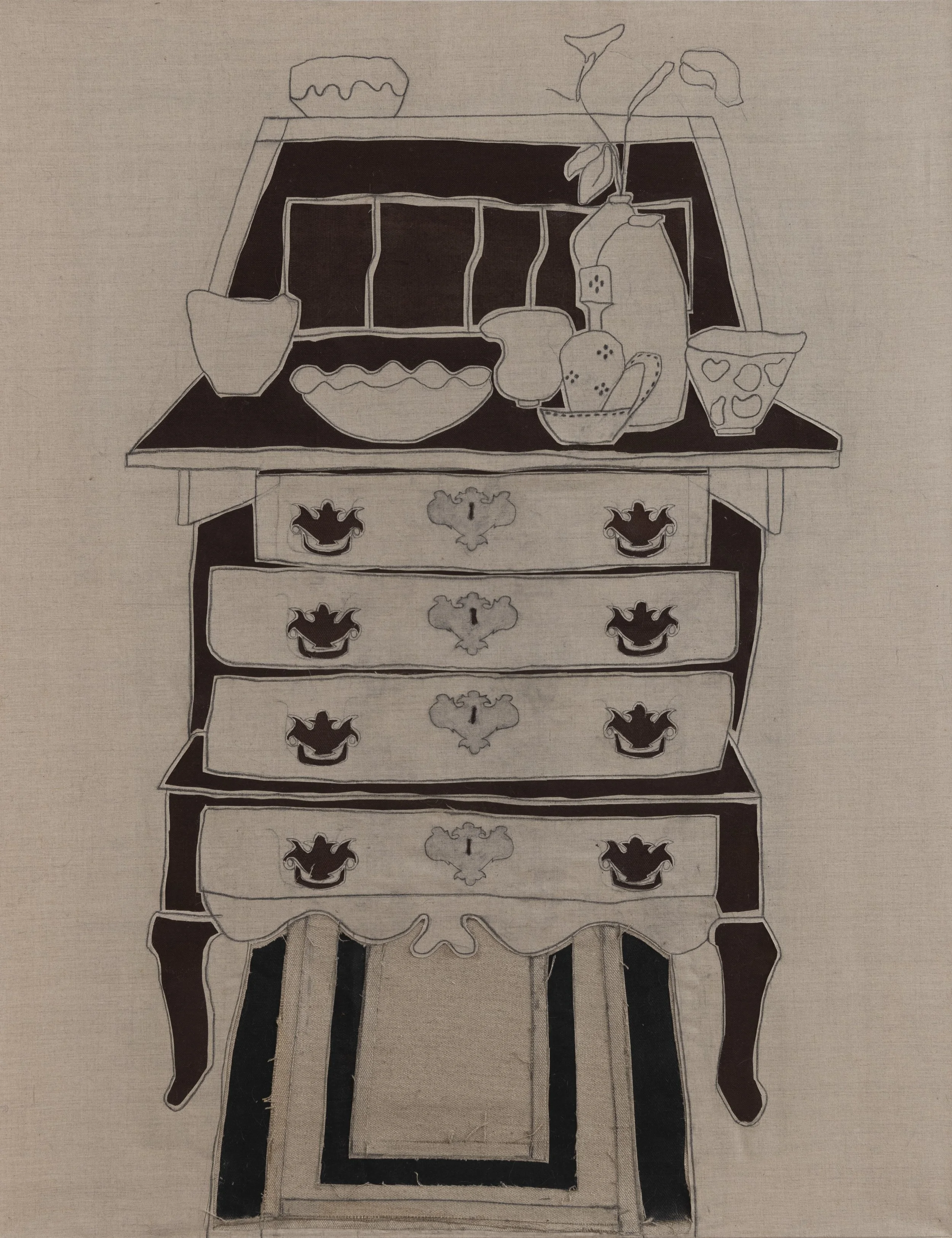 Secretary Desk, cut-out, pencil, and oil on linen, 44 × 34 in., 2022