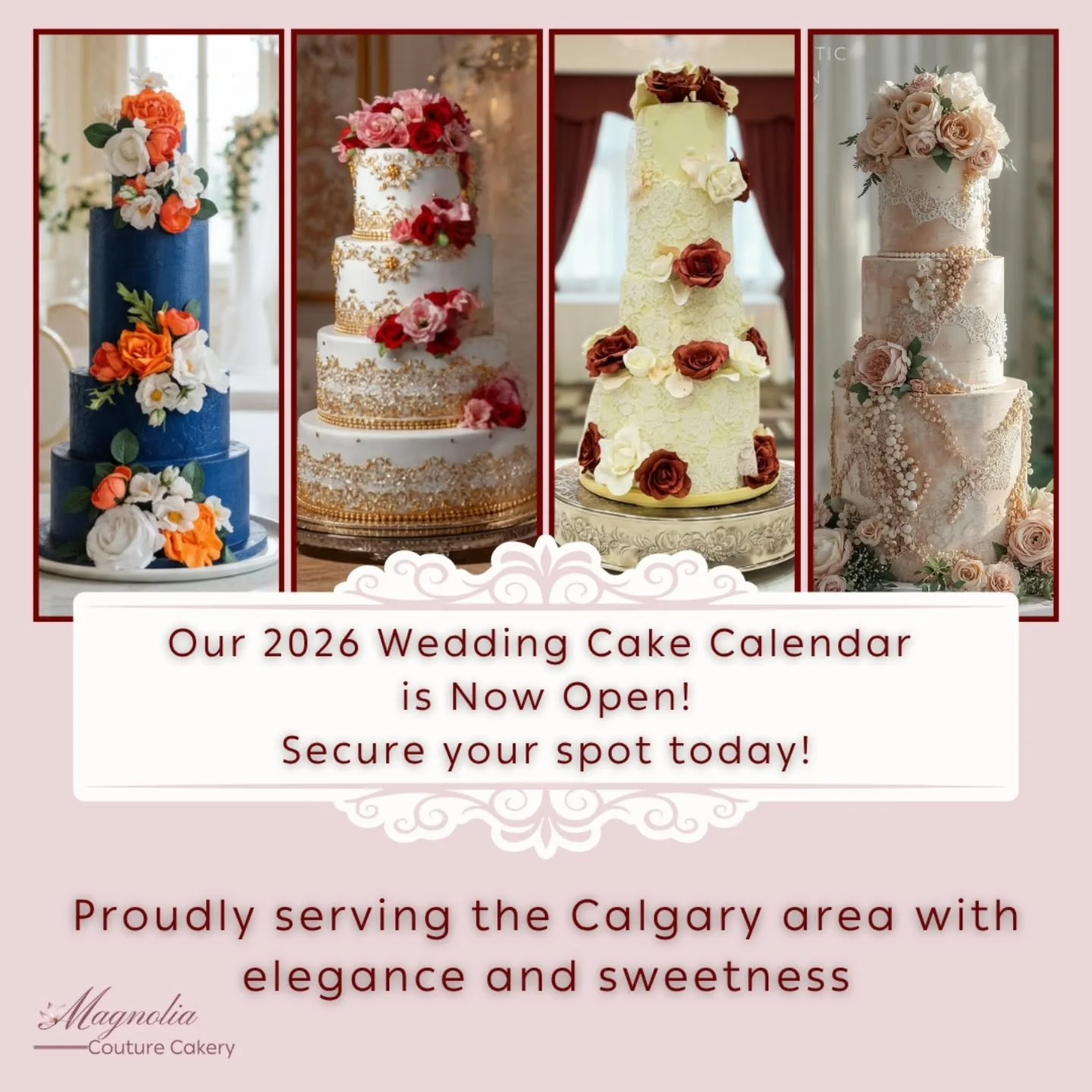 ✨ Our 2026 Wedding Cake Calendar is Now Open!
Exclusive dates are filling quickly &mdash; secure your spot today for a custom, luxury wedding cake designed just for your celebration.

Book your complimentary wedding cake consultation and enjoy our cu