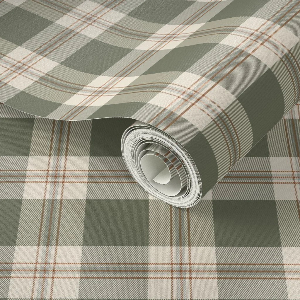 Dark Sage Green Plaid Wallpaper Jen Beck Design