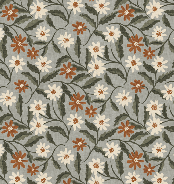 flowing boho daisies - muted blue gray