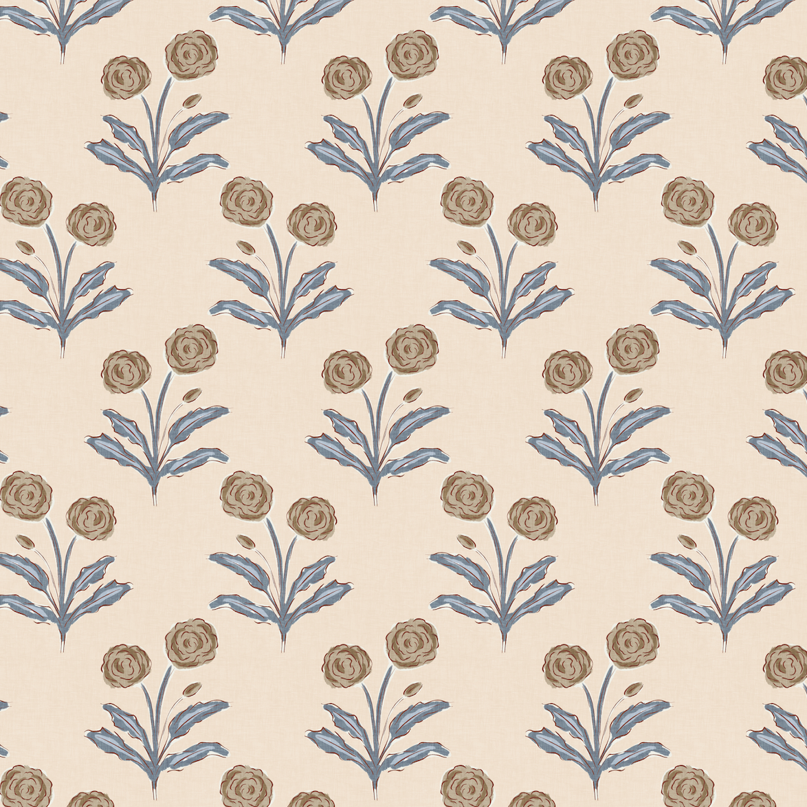 block print marigold brown on cream