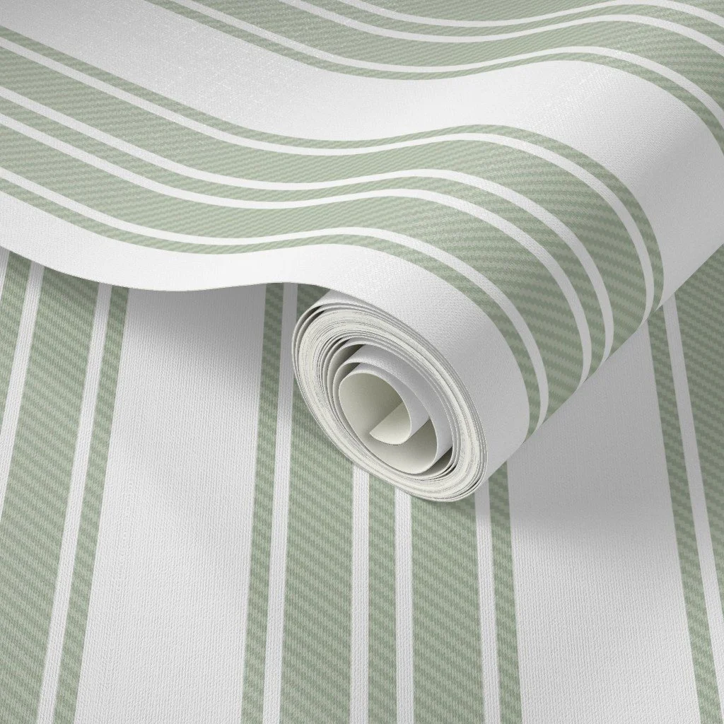 close up of wage green stripe wallpaper