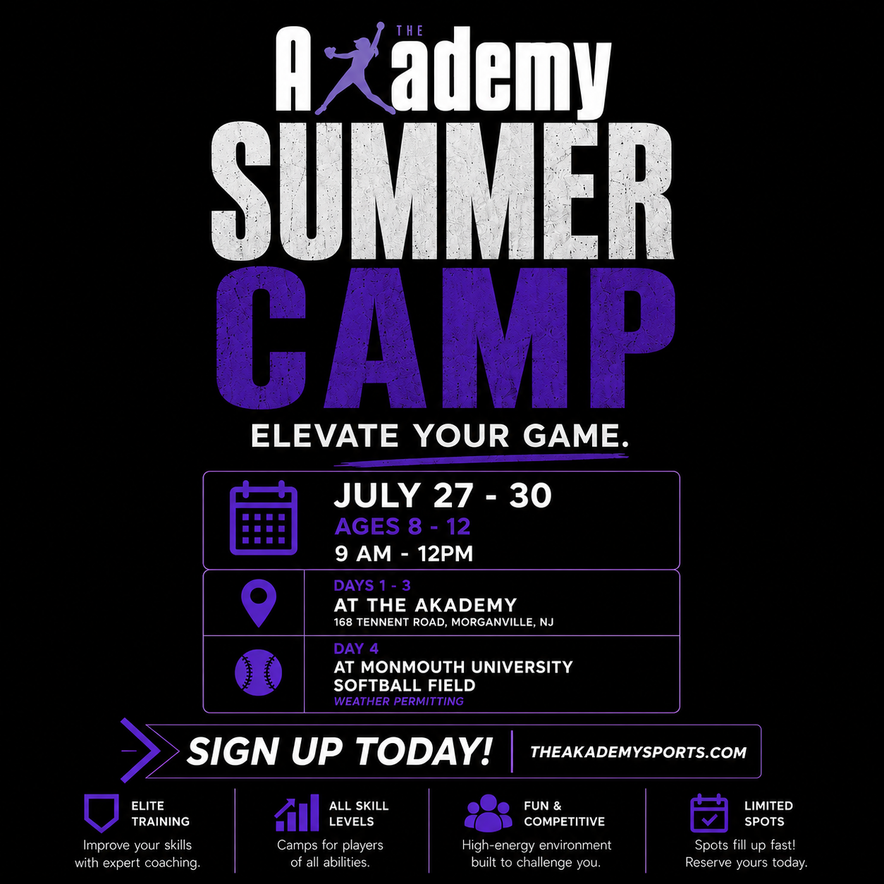 Monday July 27 - Thursday, July 30 | Summer Softball Camp (Ages 8 - 12)