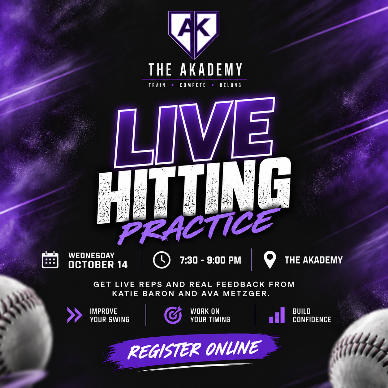 Wednesday, October 14 | LIVE Hitting with Ava & Katie