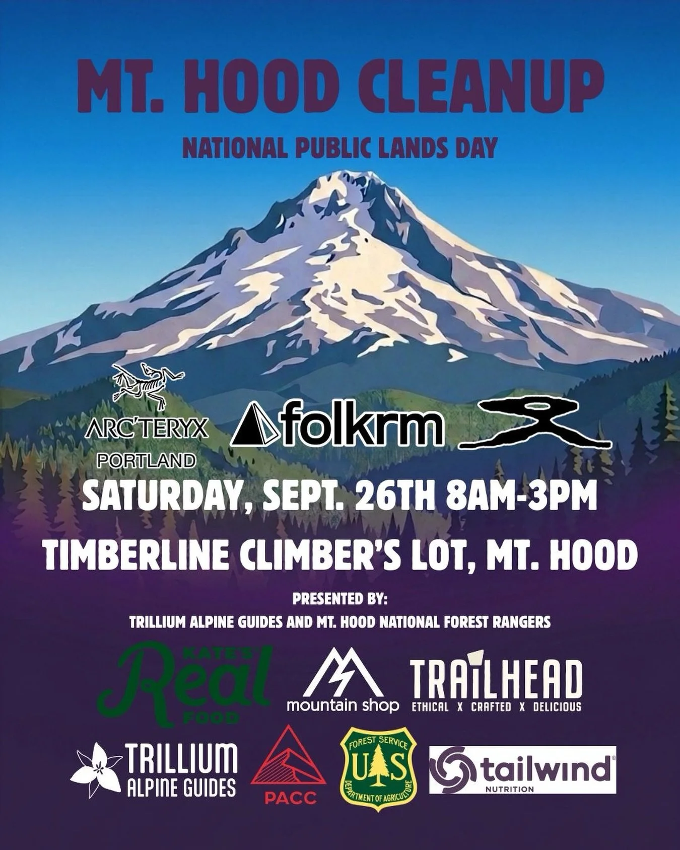 In case you need a reminder&hellip; our Mt. Hood Clean Up Day is happening on National Public Lands Day, September 26th at the Timberline Climbers Lot!

We can&rsquo;t wait to get the community together to give our mountain some love. Every volunteer
