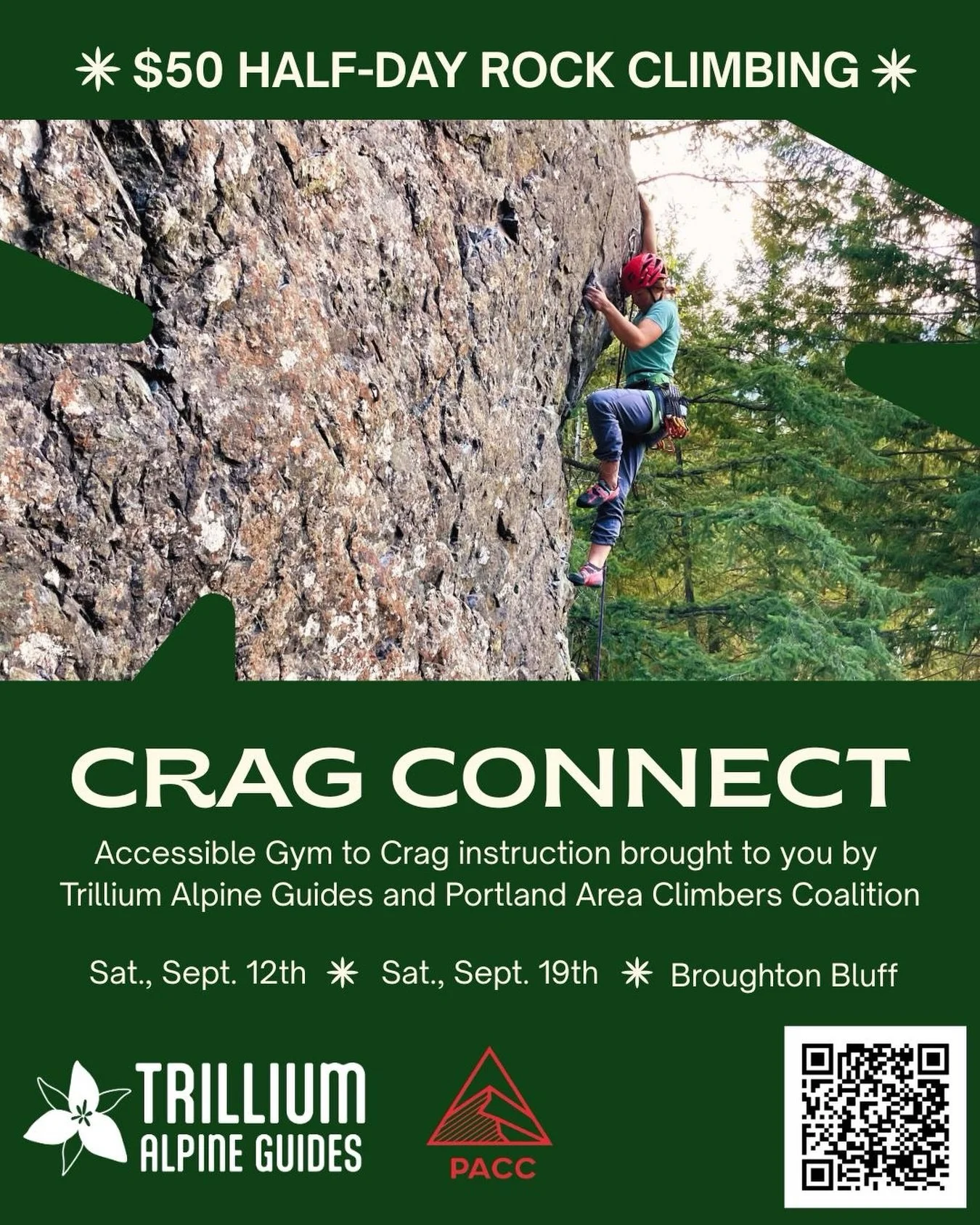 We&rsquo;re excited to partner with the Portland Area Climbers Coalition @portlandclimbing to bring you Crag Connect on Saturday, September 12th and Saturday, September 19th!

Have you ever wanted to learn how to climb outside but weren&rsquo;t sure 