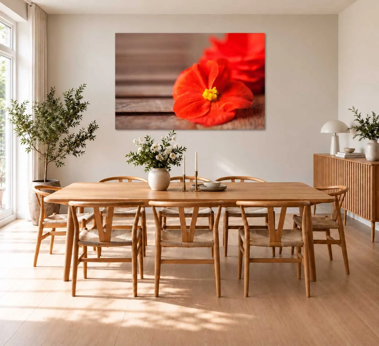 Skandinavisk-spisestue-med-rød-blomsterkunst.jpg