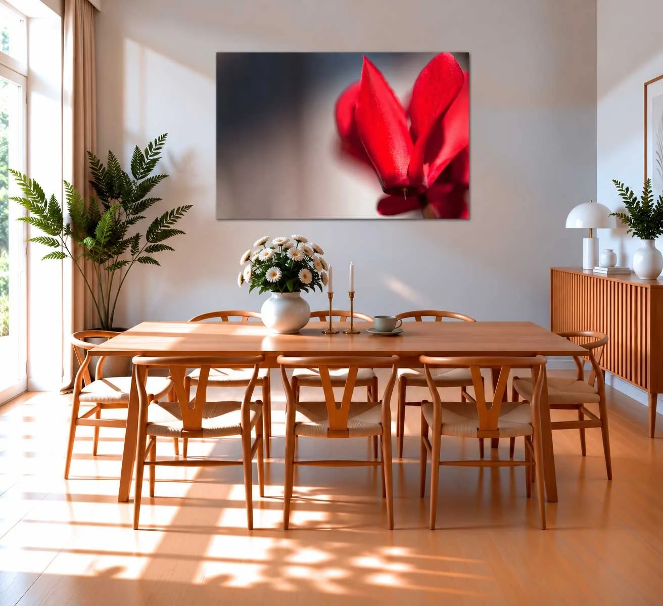 Solbeskinnet-skandinavisk-spisestue-med-blomsterkunst.jpg