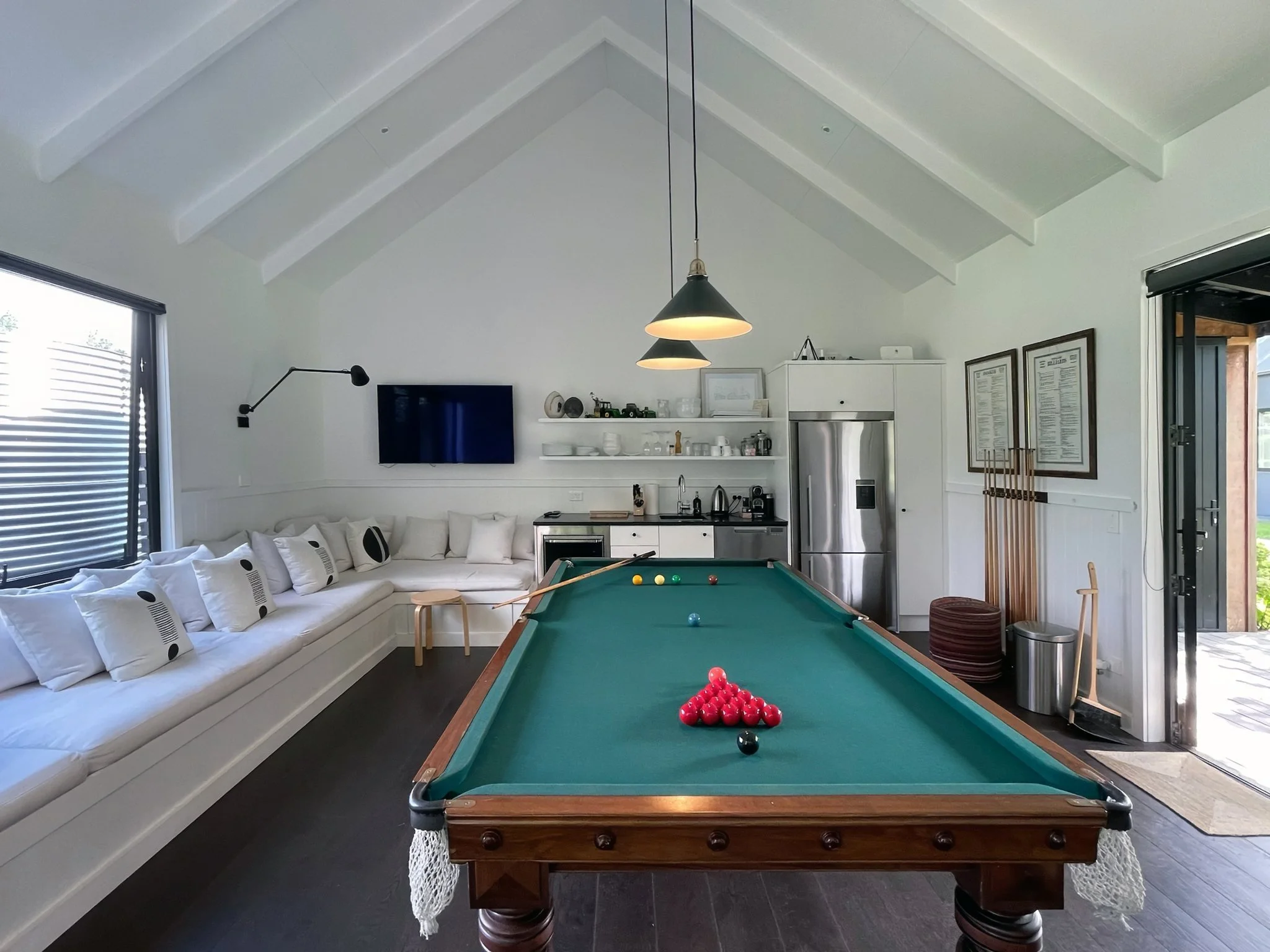 Luxury billiard room with pool table and vaulted ceiling, Waiotahi Drive Elite Building Mangawhai