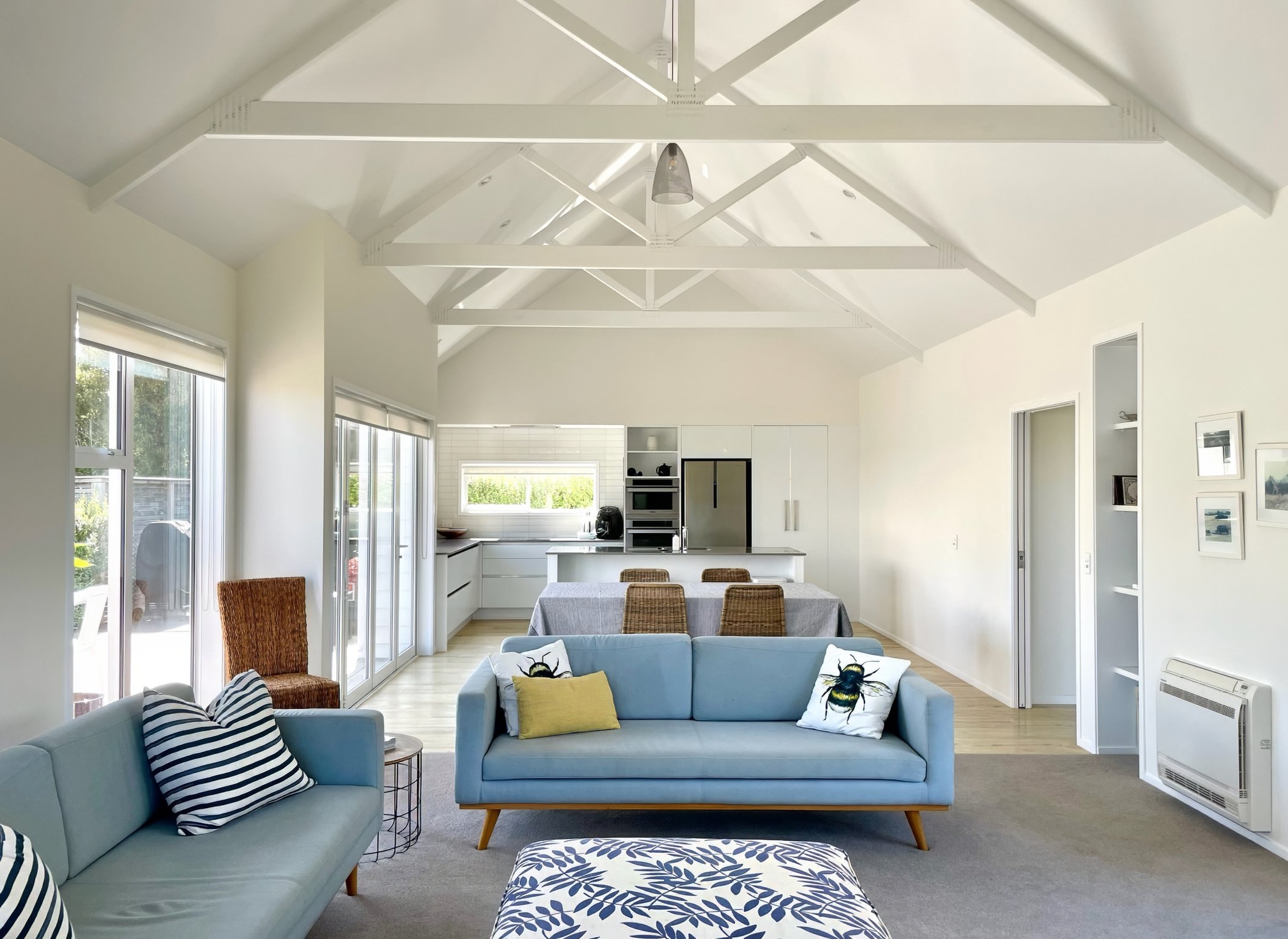 Stingray new home outdoor entertaining area with gabled ceiling, Mangawhai