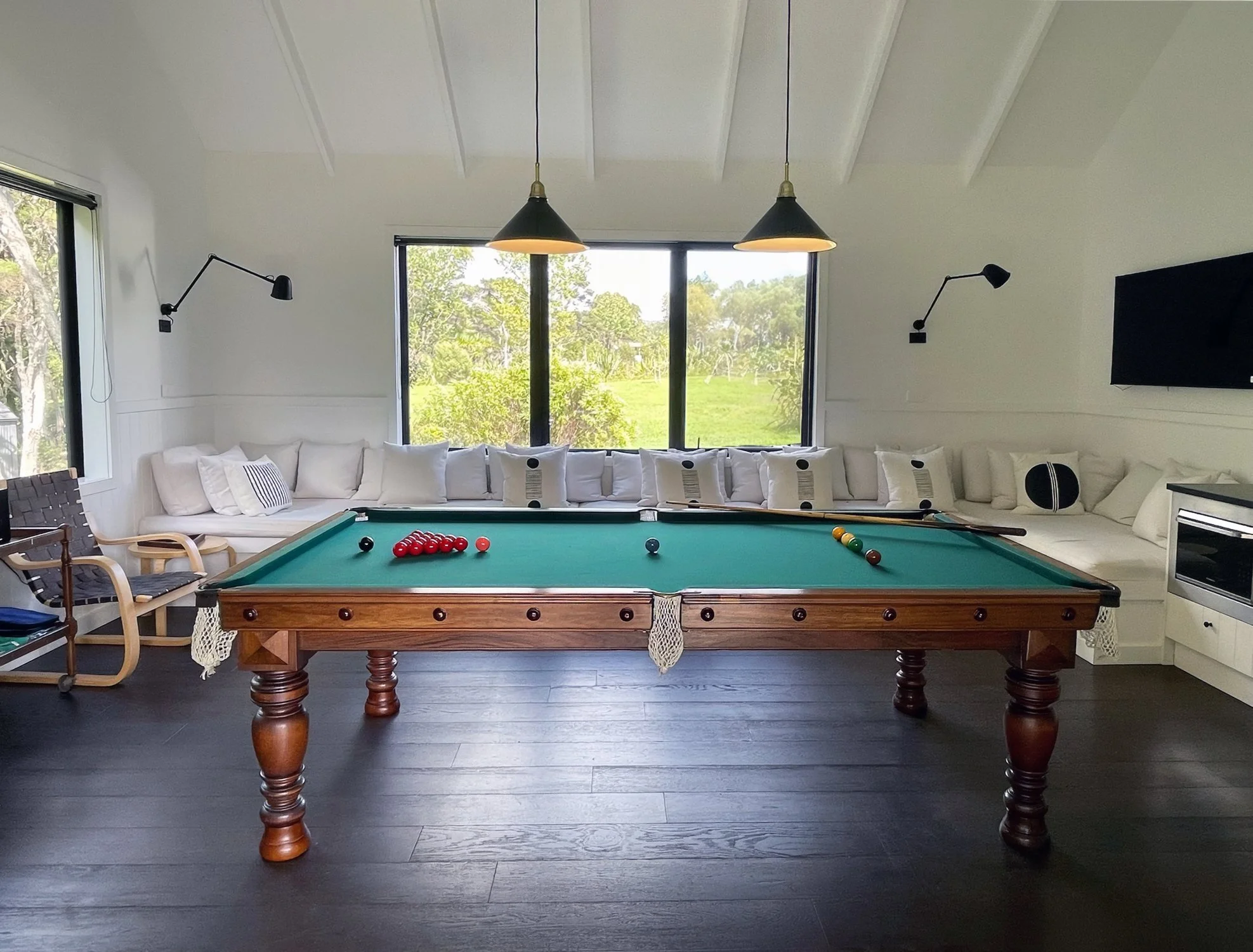 Luxury games room with pool table and pendant lighting, Waiotahi Drive Elite Building Northland