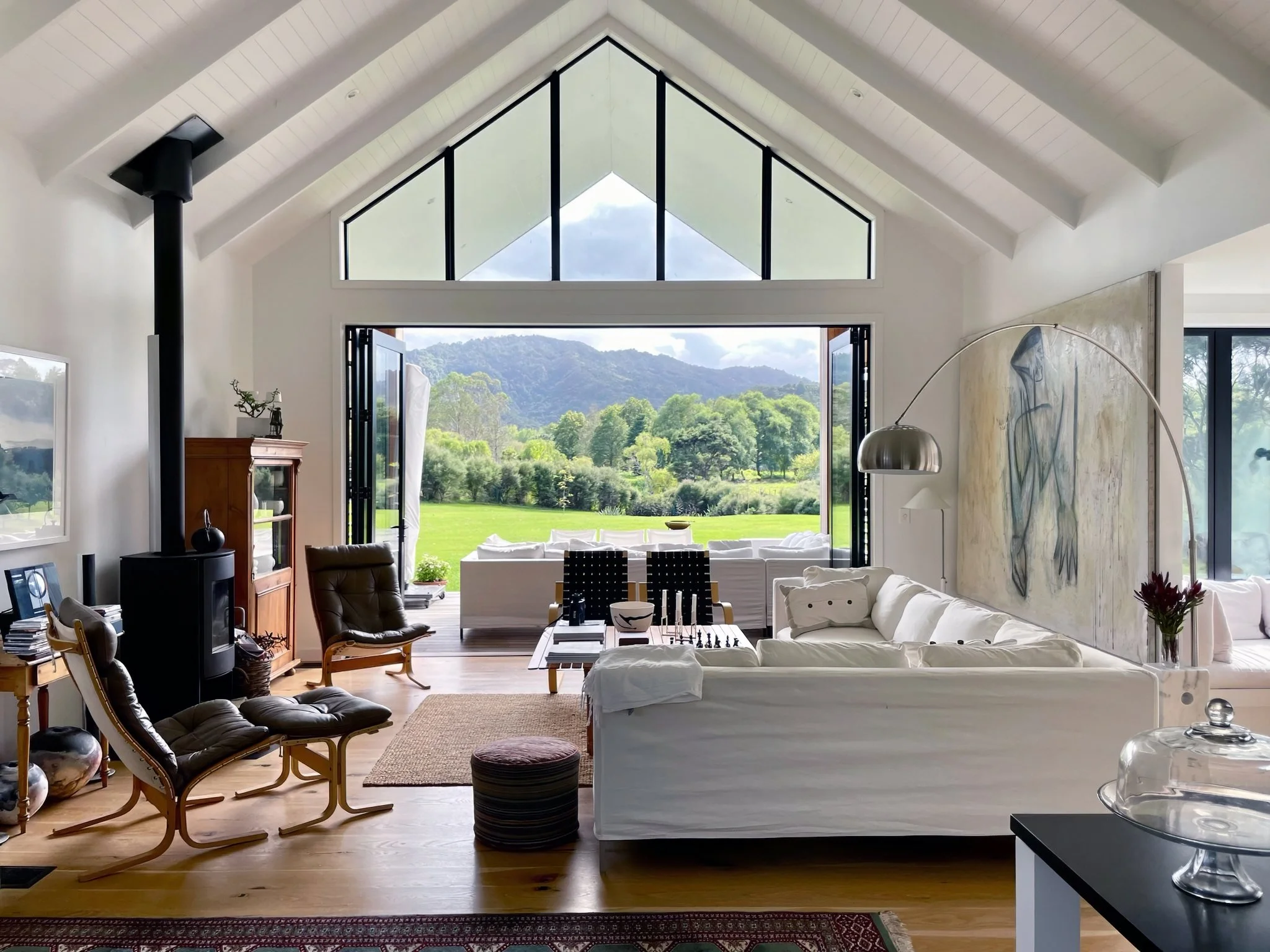 Luxury living room with floor to ceiling windows and rural views, Waiotahi Drive Elite Building Mangawhai