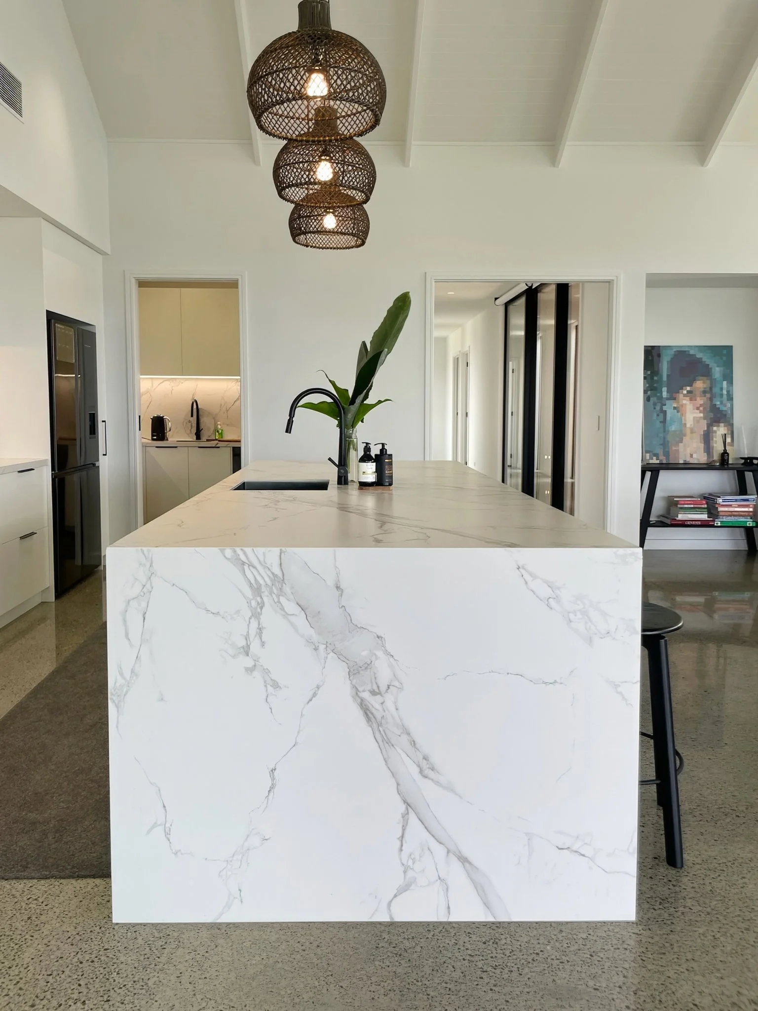 Sand Dune luxury kitchen with marble island benchtop, Elite Building Mangawhai