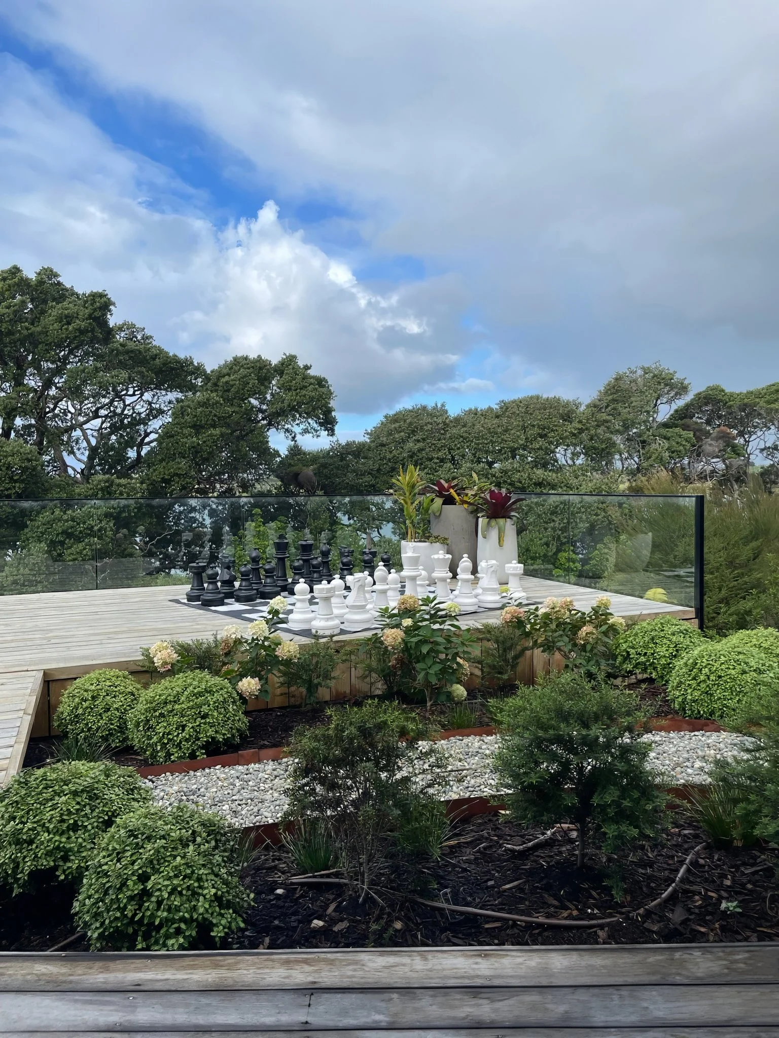 Sand Dune luxury lifestyle property gardens with outdoor chess set, Northland