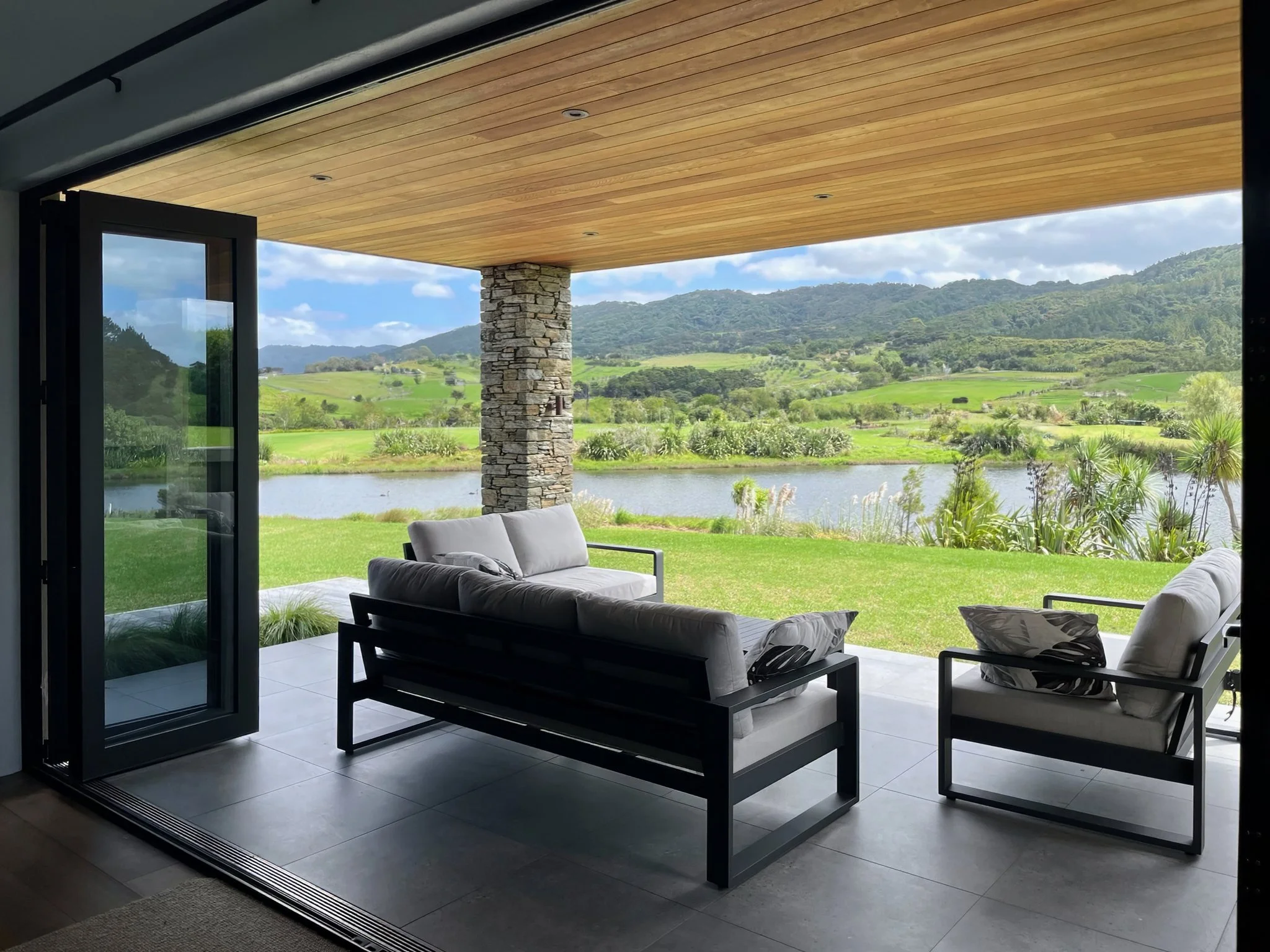 luxury home made with Porotherm blocks imported from Europe outdoor seating area
