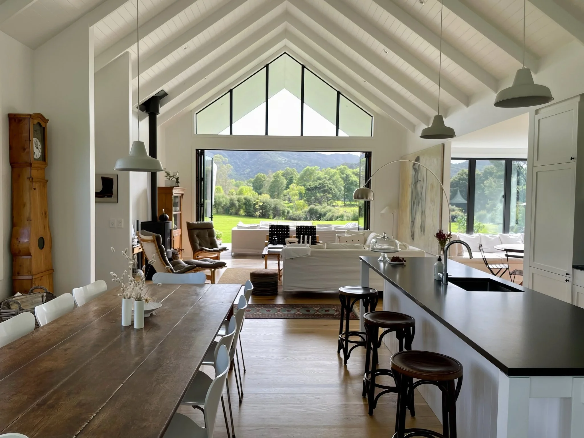Open plan kitchen and dining with vaulted ceiling and rural views, Waiotahi Drive Elite Building Mangawhai