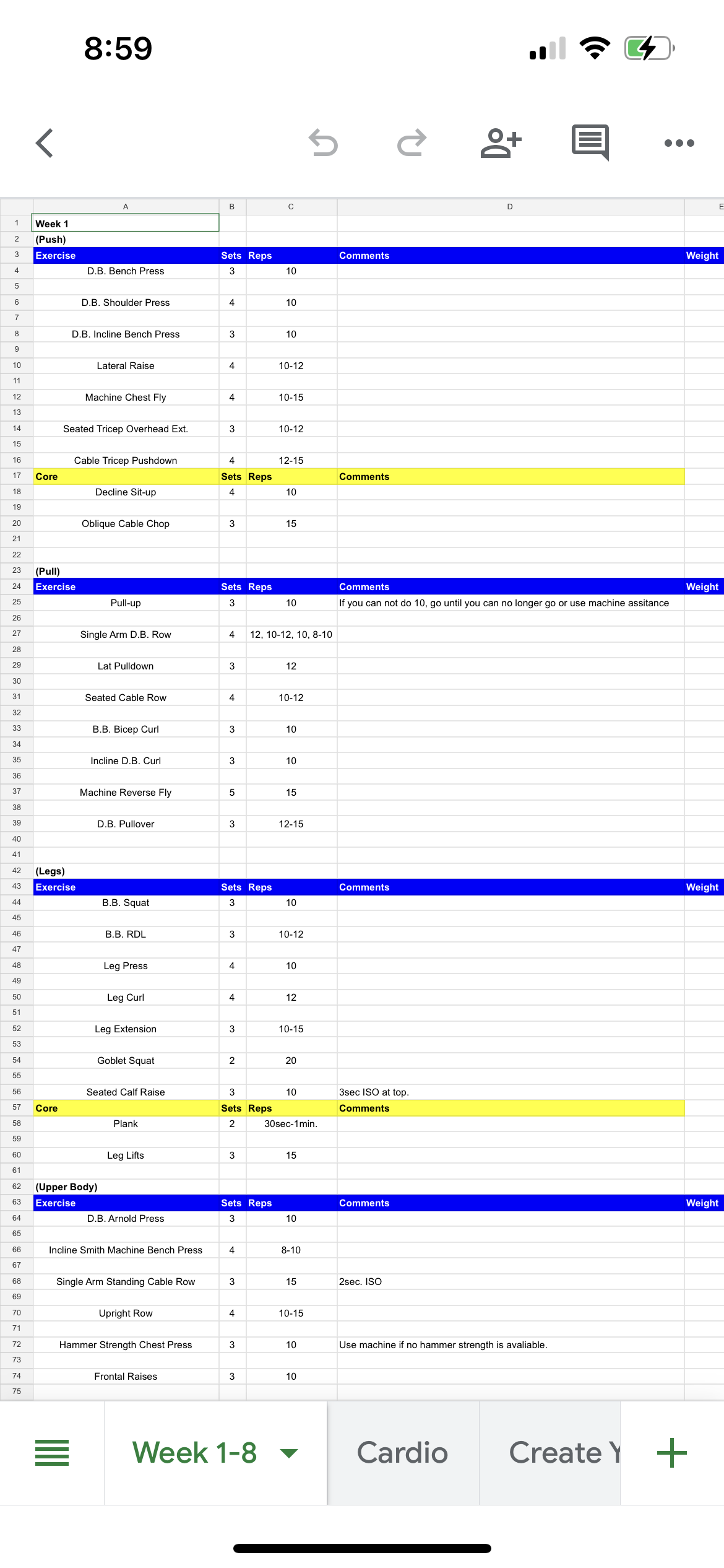 4 Week Program Creation