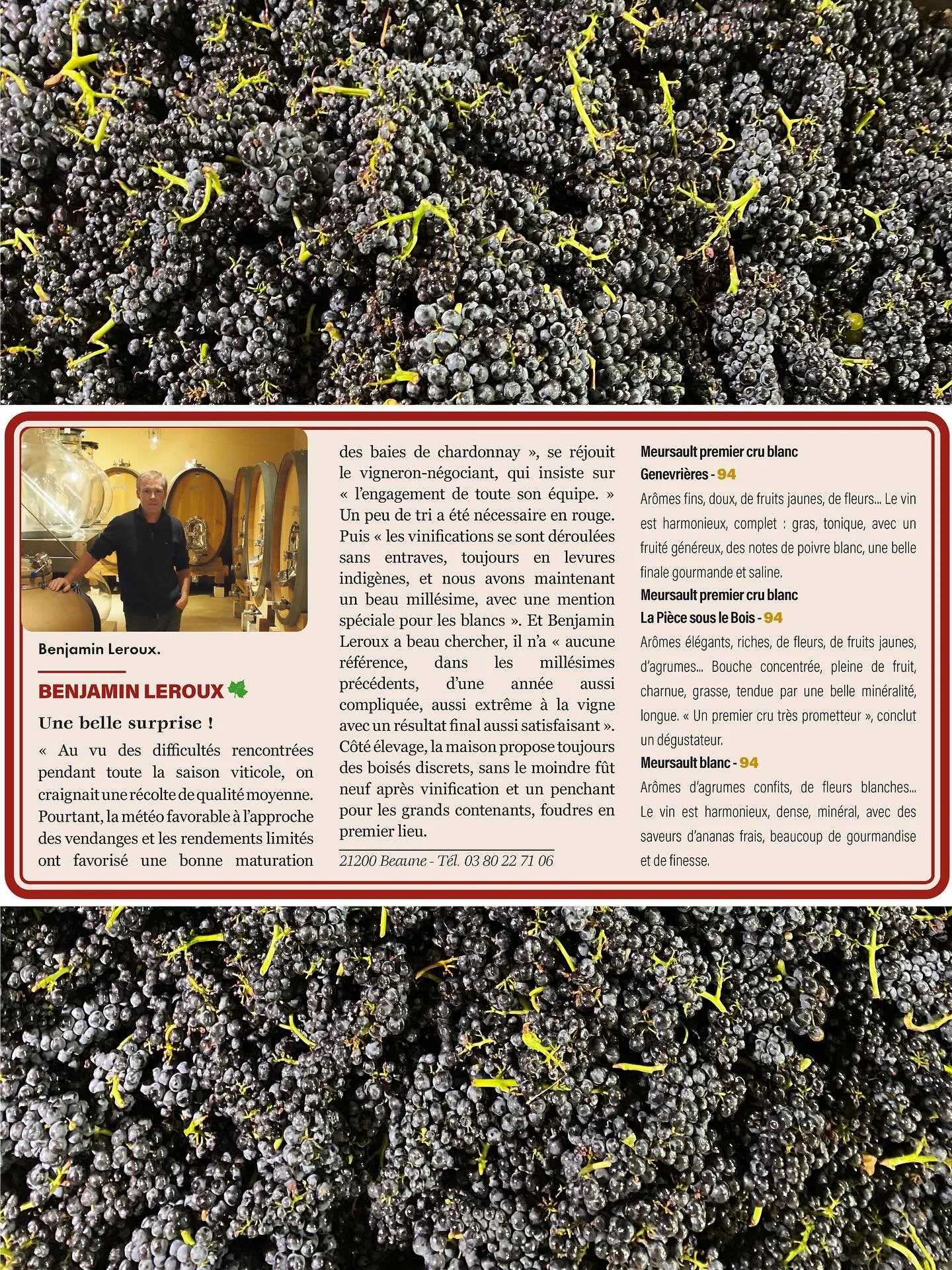 Benjamin parle du mill&eacute;sime 2024 avec Bourgogne Aujourd&rsquo;hui dans leur &eacute;dition No.184 (en plus- quelques notes de d&eacute;gustation)! 
@bourgogneaujourdhui : https://www.bourgogneaujourdhui.com/
🍷🗞️
Benjamin talks about the 2024