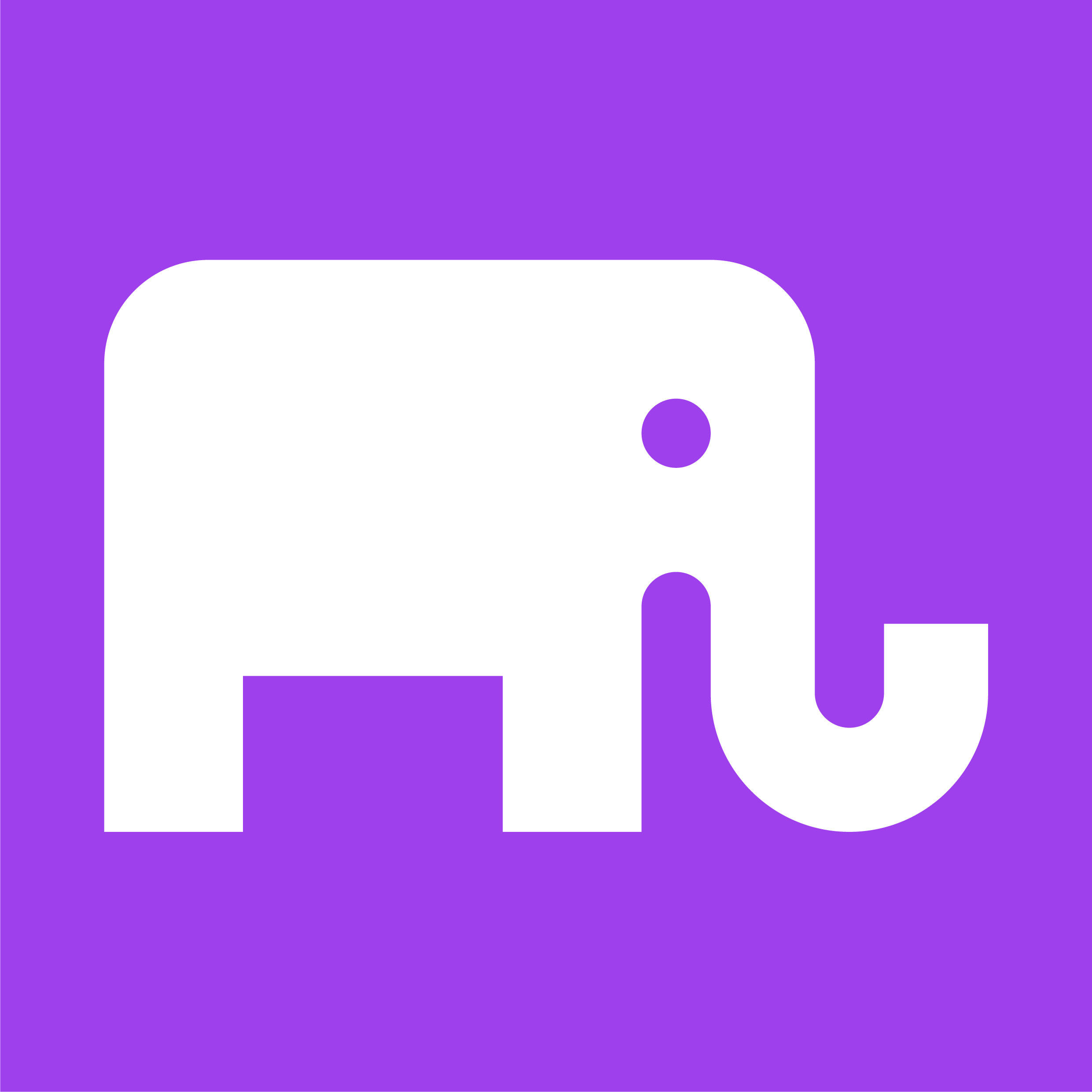 White elephant icon on a purple gradient background.