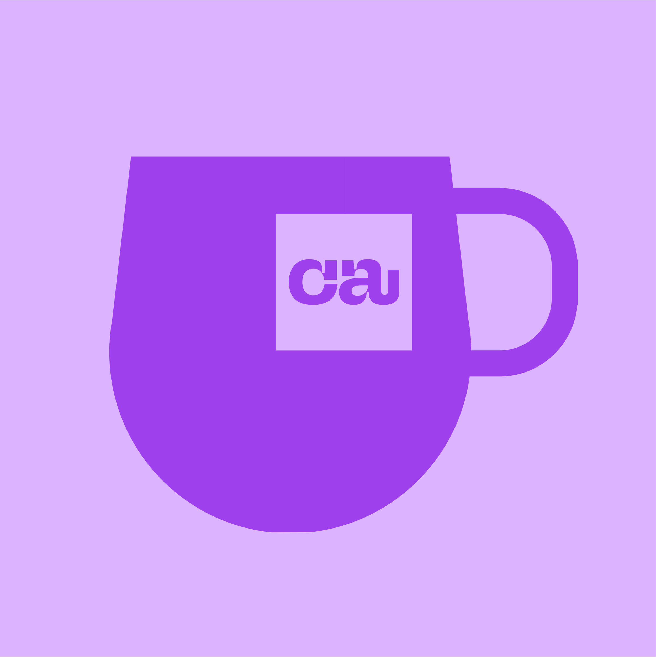A Charnwood Arts branded purple mug, set against a light purple background.
