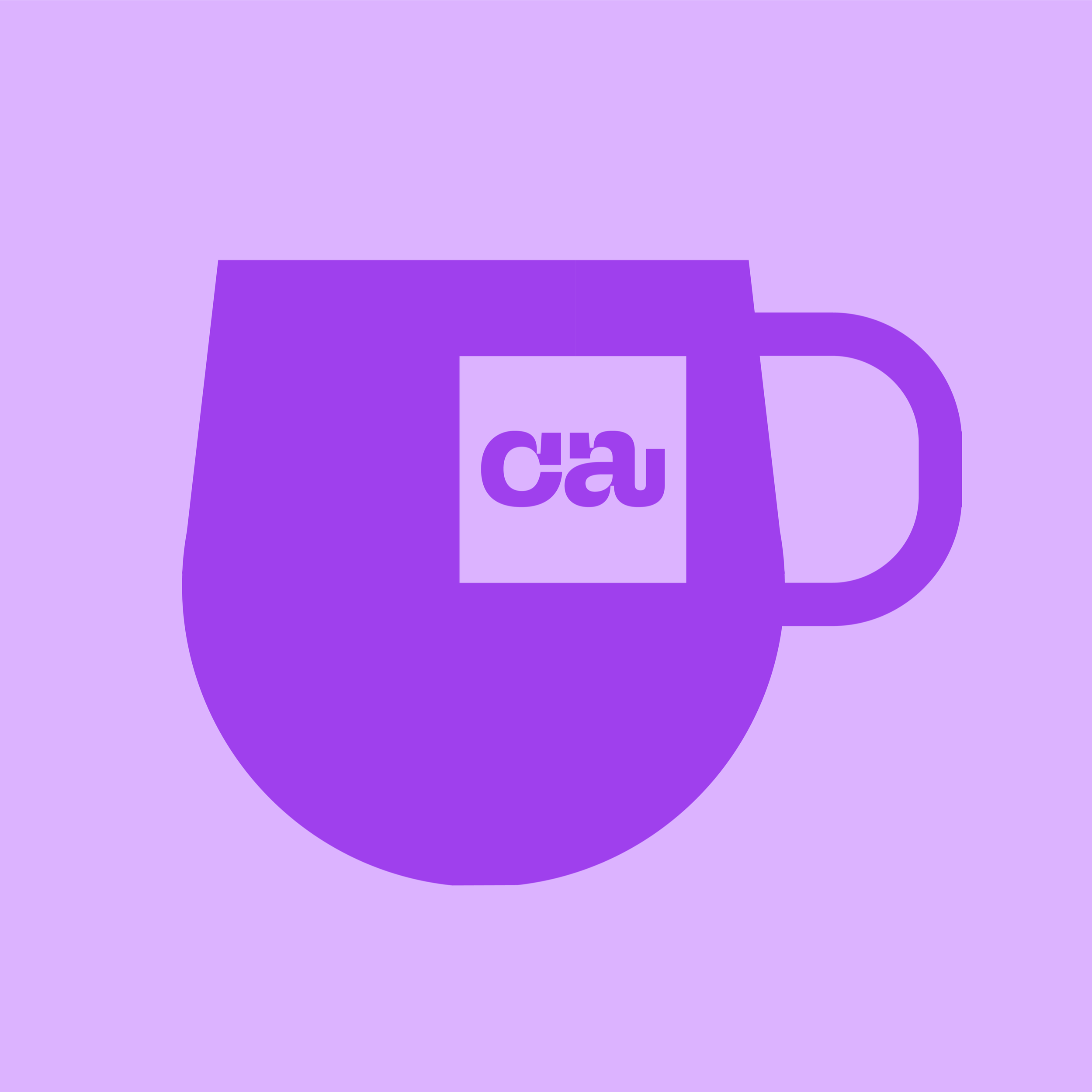 A Charnwood Arts branded purple mug, set against a light purple background.