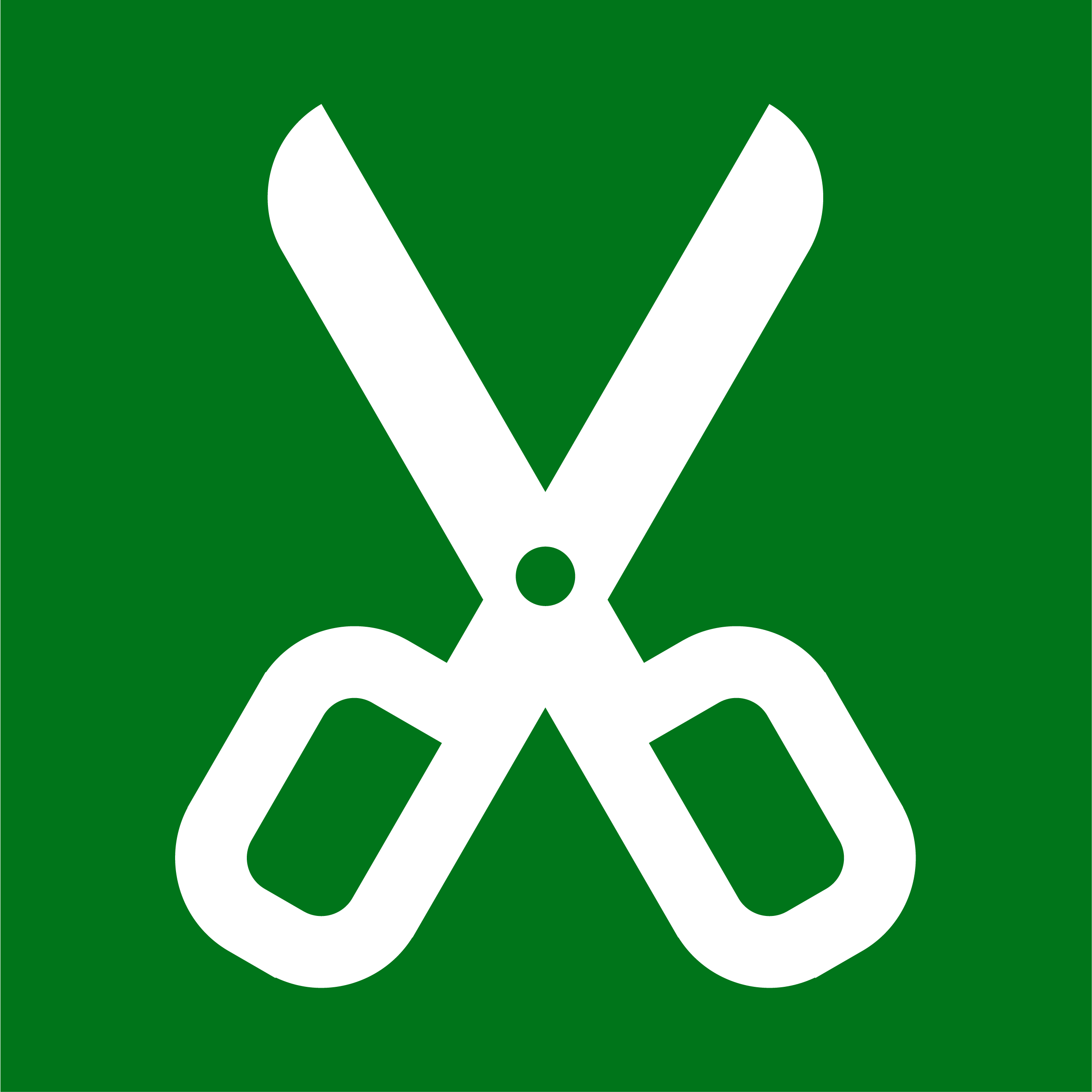 Green background with a white icon of a pair of scissors.