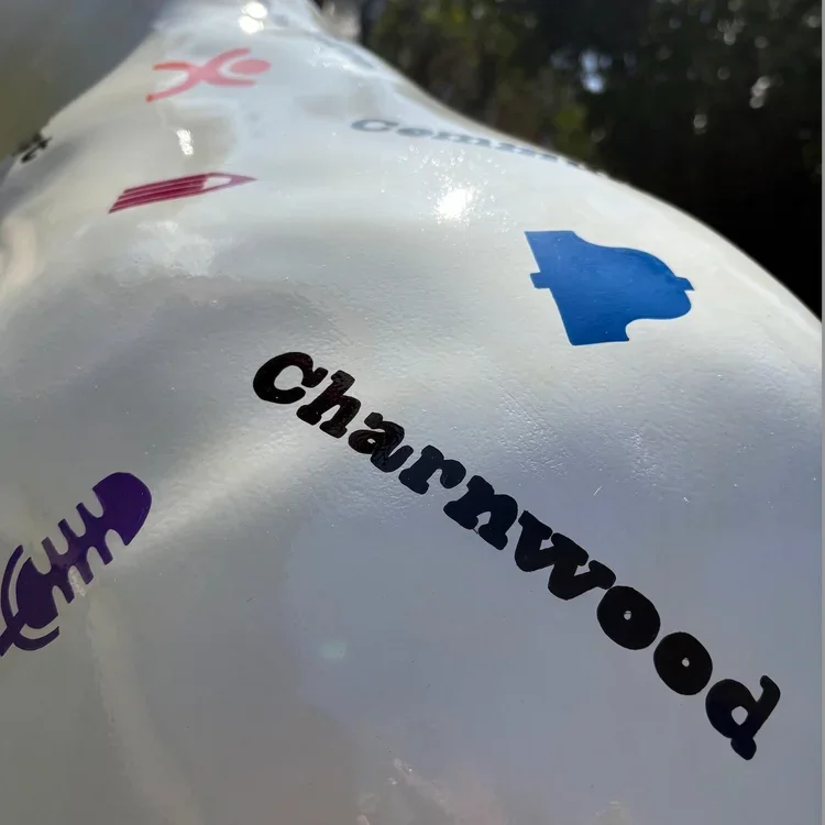 Close-up of Charnwood Arts' Elephant as part of the LOROS Stomp Around 2025 trail. 