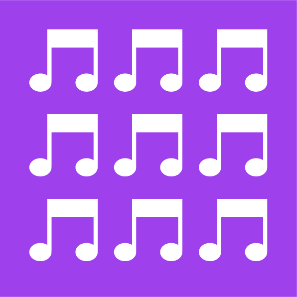 Pattern of white musical notes on a purple background.