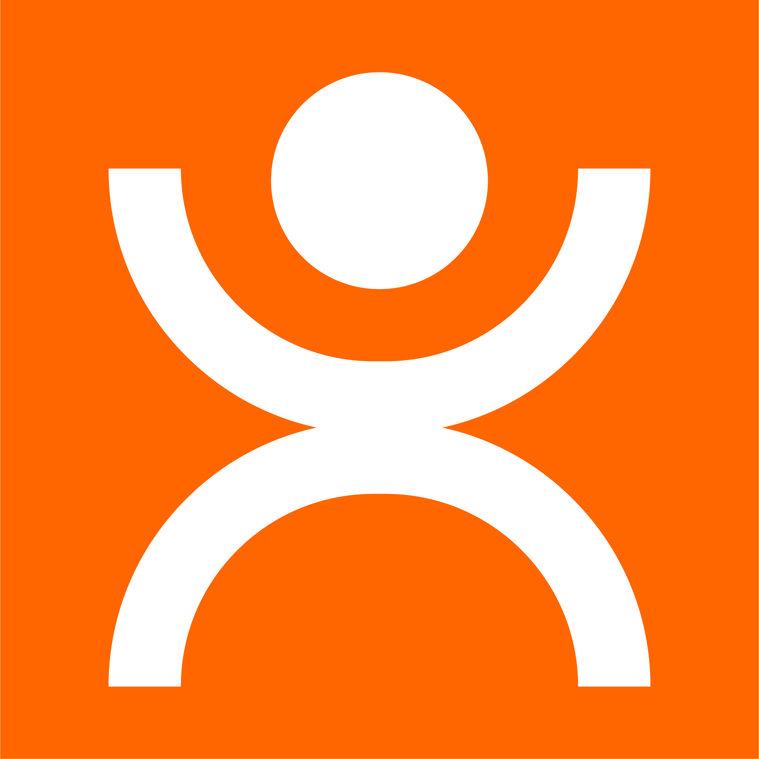 Abstract orange and white graphic resembling a person or figure.