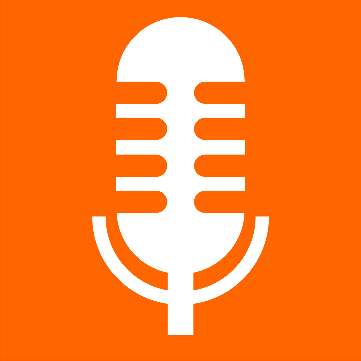 Icon of a vintage-style microphone with an orange background.