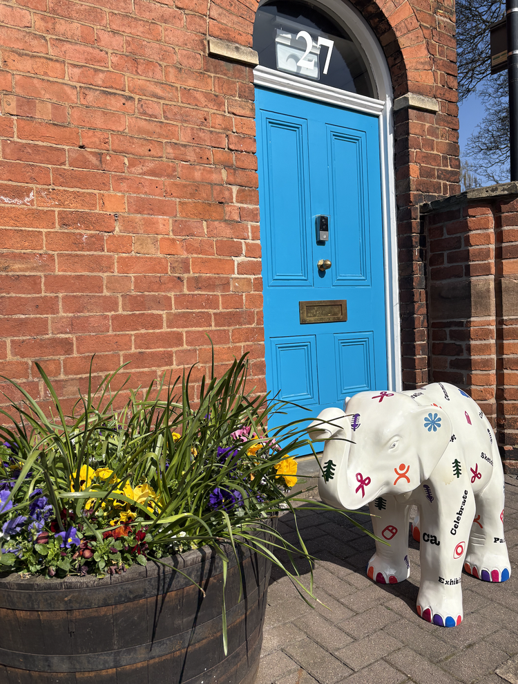 The colourful Charnwood Arts' Elephant as part of the LOROS Stomp Around 2025 trail.