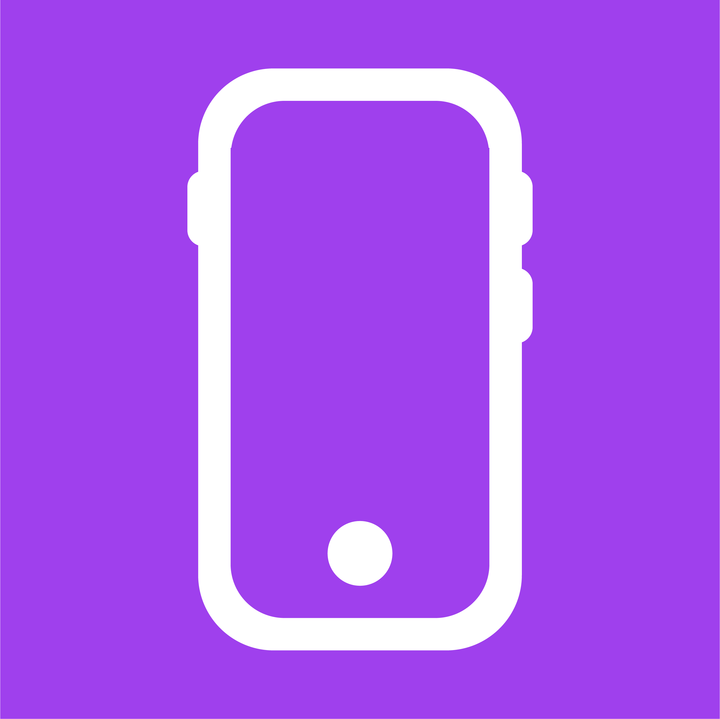 Icon of a smartphone on a purple background.